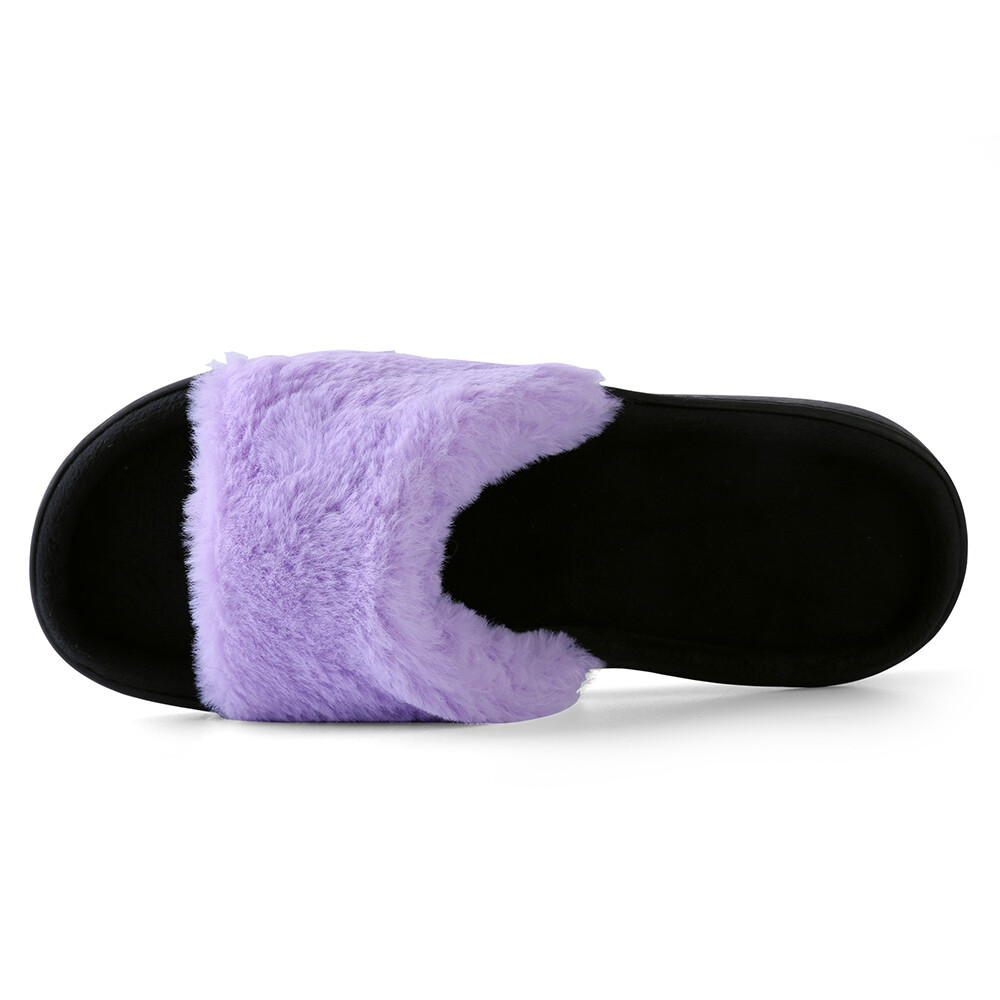 Aerusi Women Fuzzy Comfy Slide Open Toe Memroy Foam Slippers House Bedroom Shoes