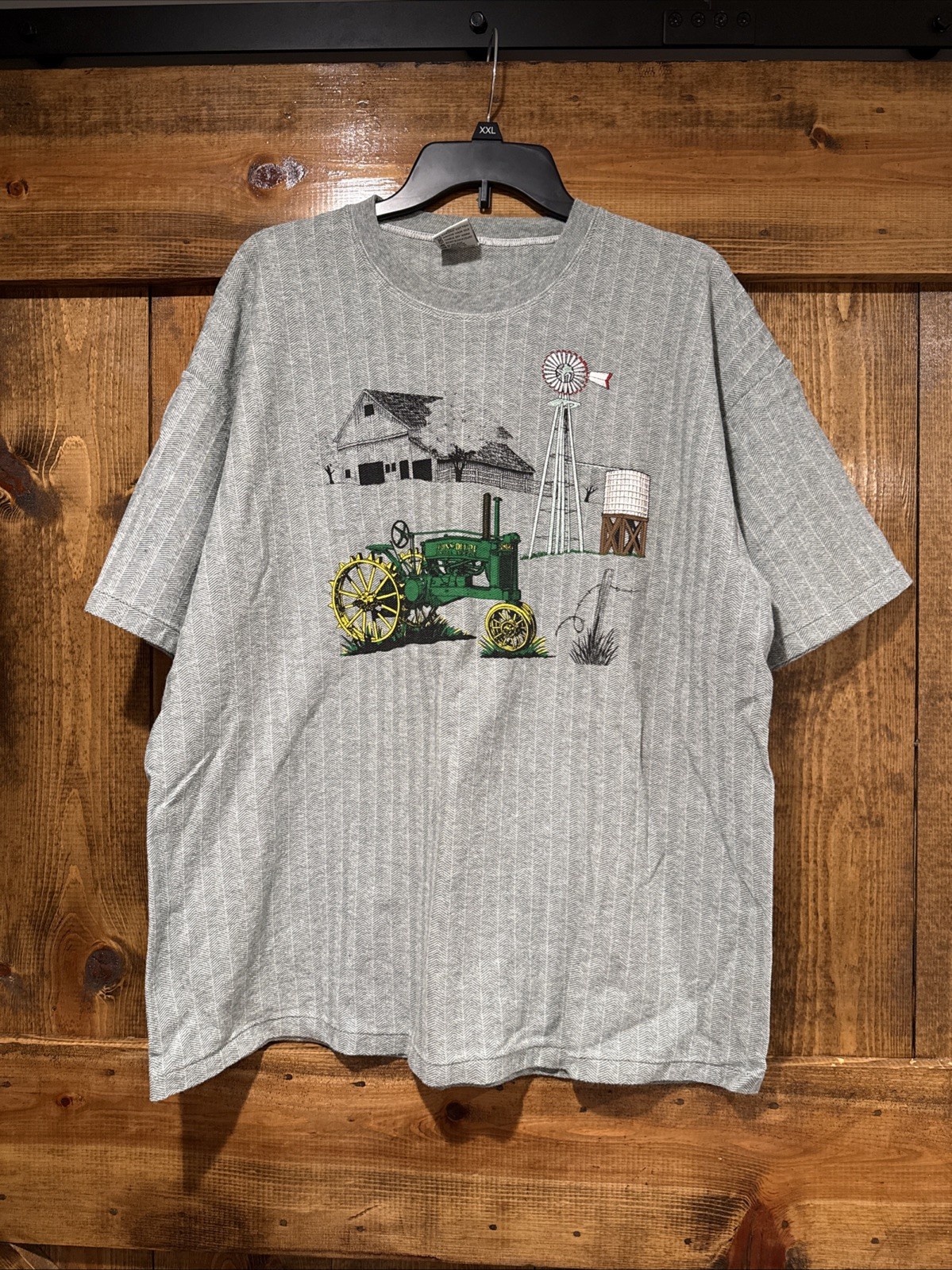 Vintage Cal Cru John Deere Tractor Farm Barn Gray Single Stitch Shirt Size XL