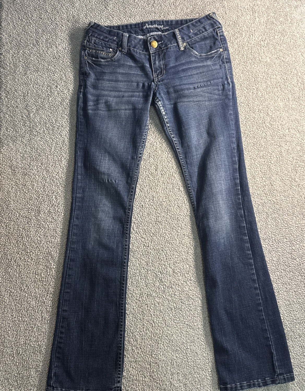 Amethyst Jeans Women’s Size 7 Reg-Blue Denim Straight Leg Bold Stitching 30.5”L