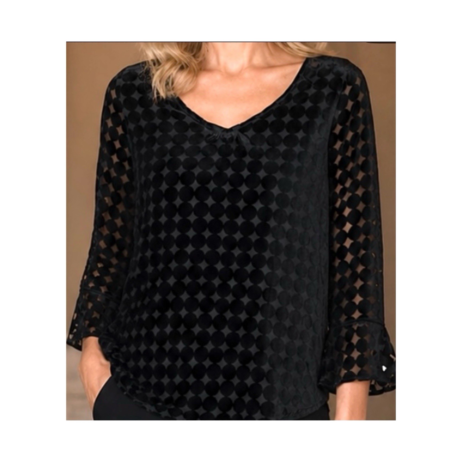 FOXCROFT VELVET BURNOUT TOP 1X {FITS XL} BLACK BELL SLV GOTHIC ROMANTIC COQUETTE