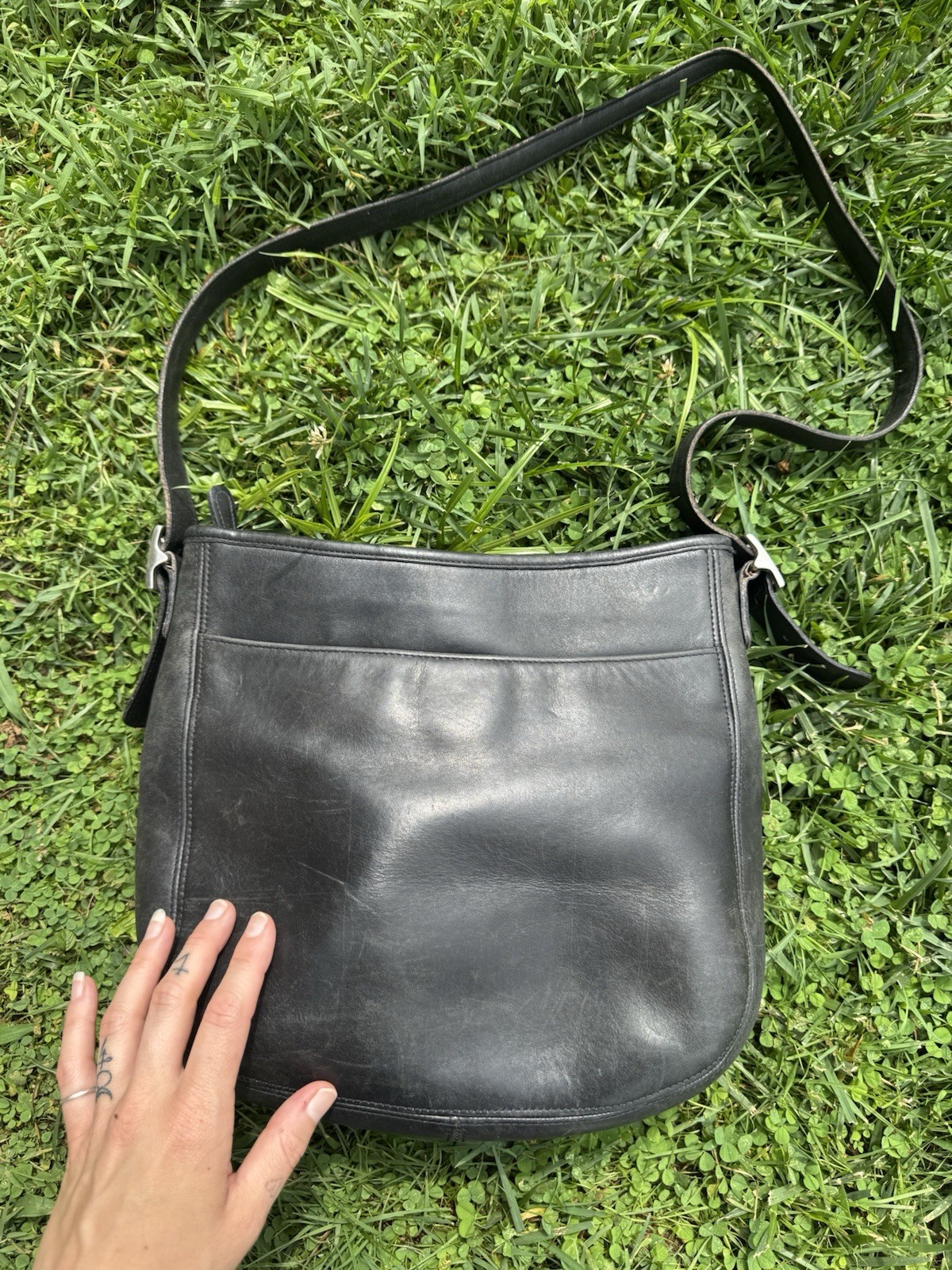 Coach Black Medium Shoulder Bag Purse Magnetic/Zip, Silver HW, Buckle Logo