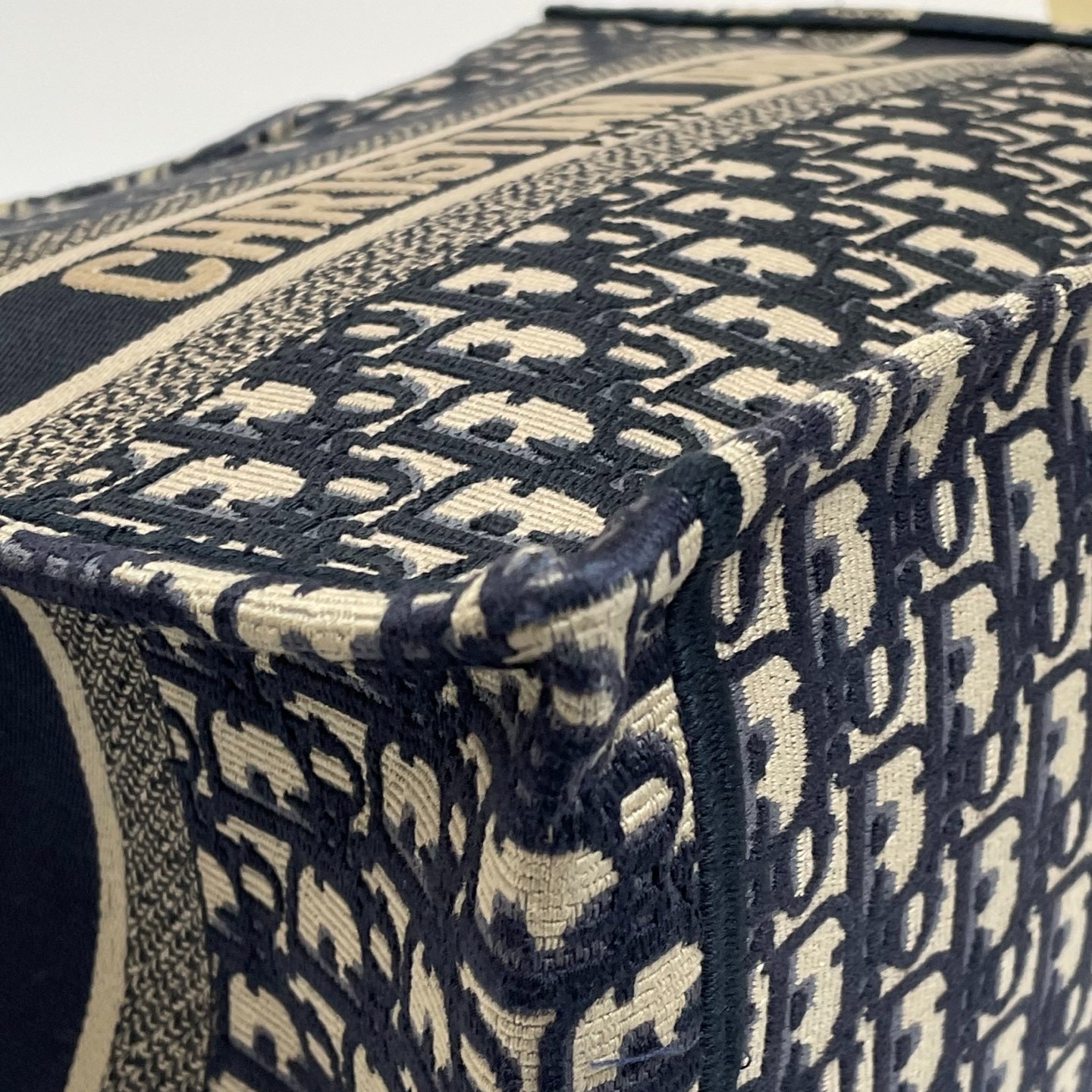 DIOR Oblique Embroidery Jacquard Canvas Book Tote Bag Beige & Navy Medium