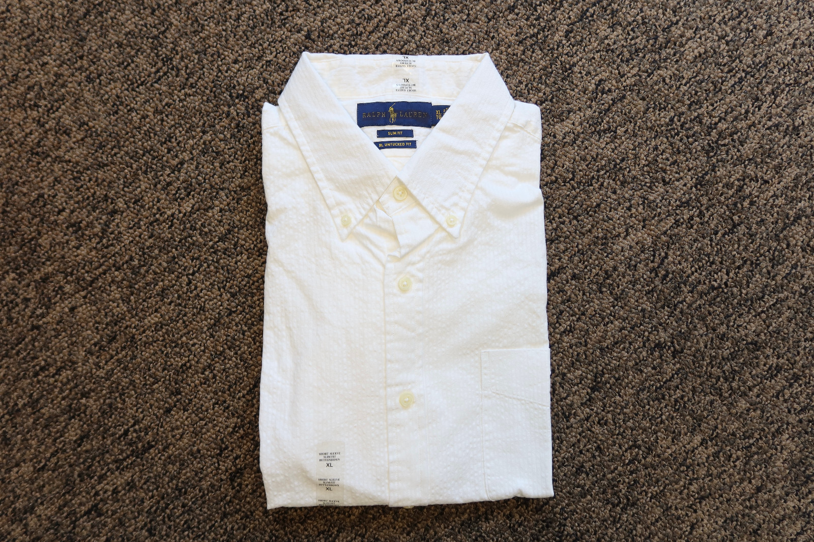 Ralph Lauren Men’s Slim Fit Untucked Seersucker Button Down Shirt – XL – White