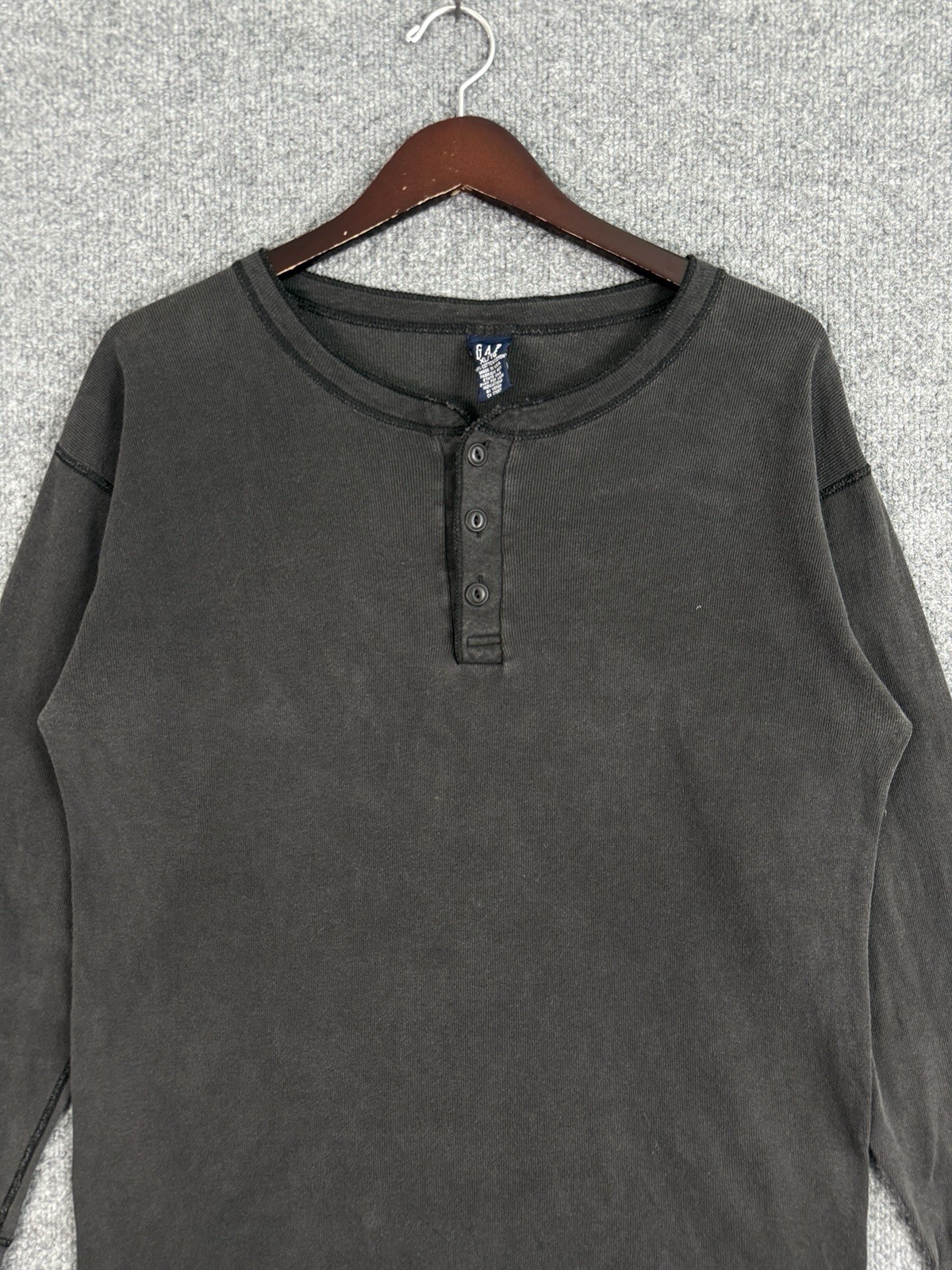 Vintage 90s GAP Henley Thermal Shirt Mens XL Black Long Sleeve Cotton Y2K Casual