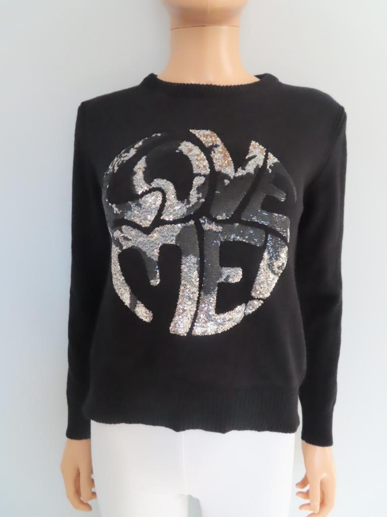 Alberta Ferretti Black Cashmere Blend ‘LOVE ME!” Sequin Detail Sweater 40/US 4