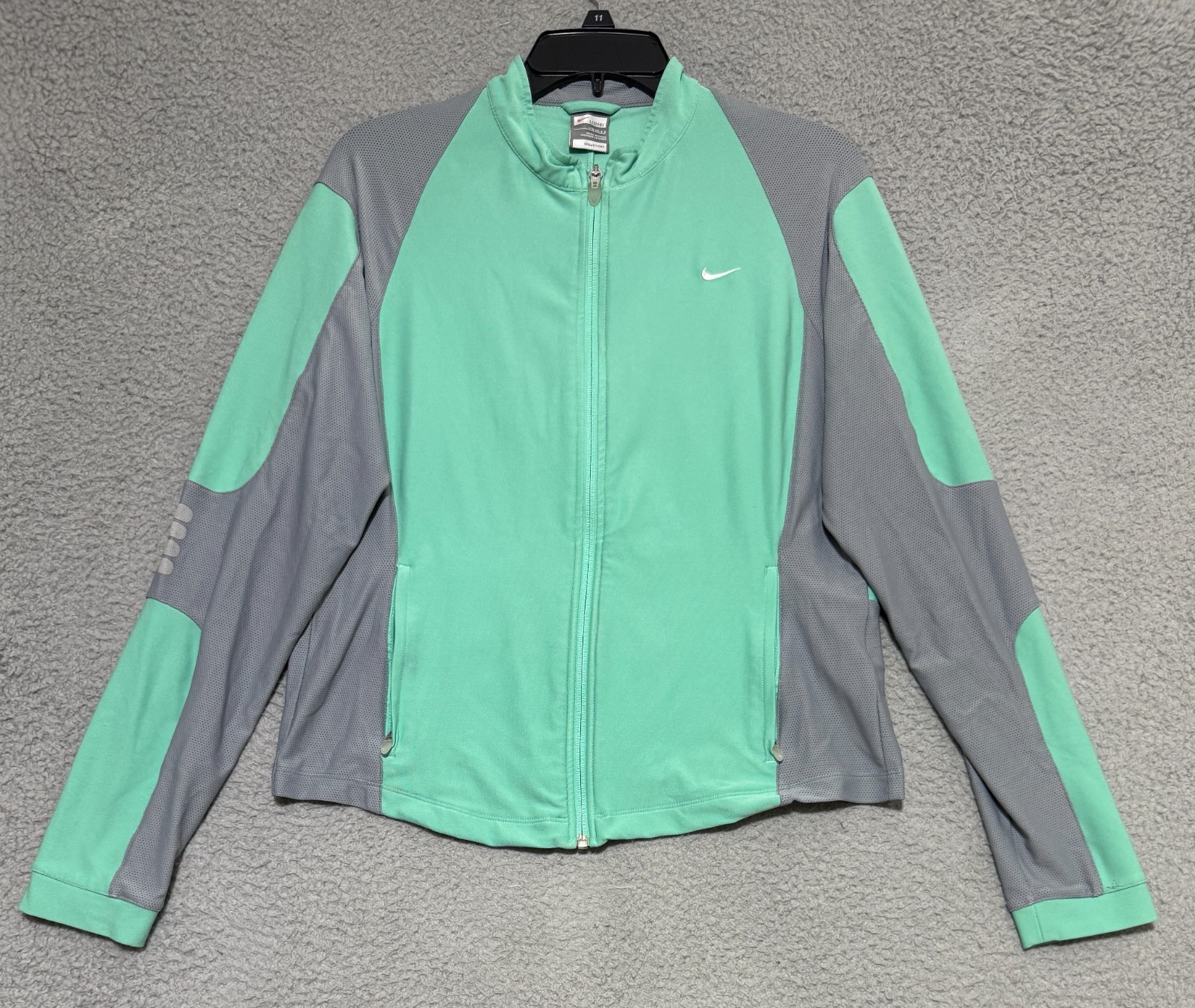 Nike Fit Dry Full Zip Jacket Womens Large (12-14) Gray Mint Green Vented Stretch