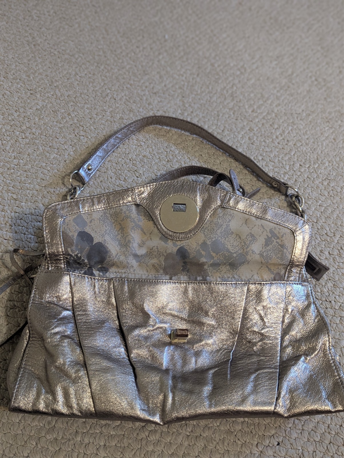 Elliott Lucca Leather Roma Leather Satchel Shoulder Handbag Metallic + Strap