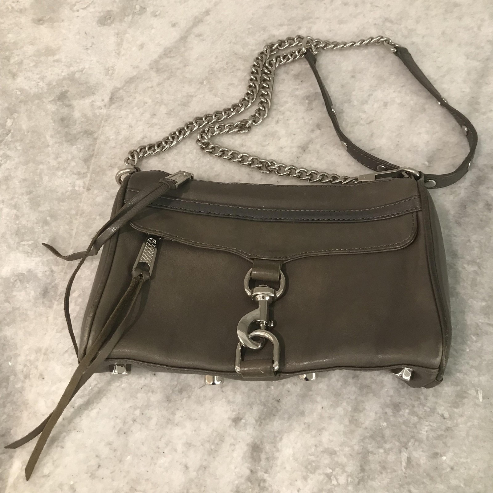 Rebecca Minkoff Crossbody Bag Womens Small Gray Mini MAC Leather Chain Shoulder