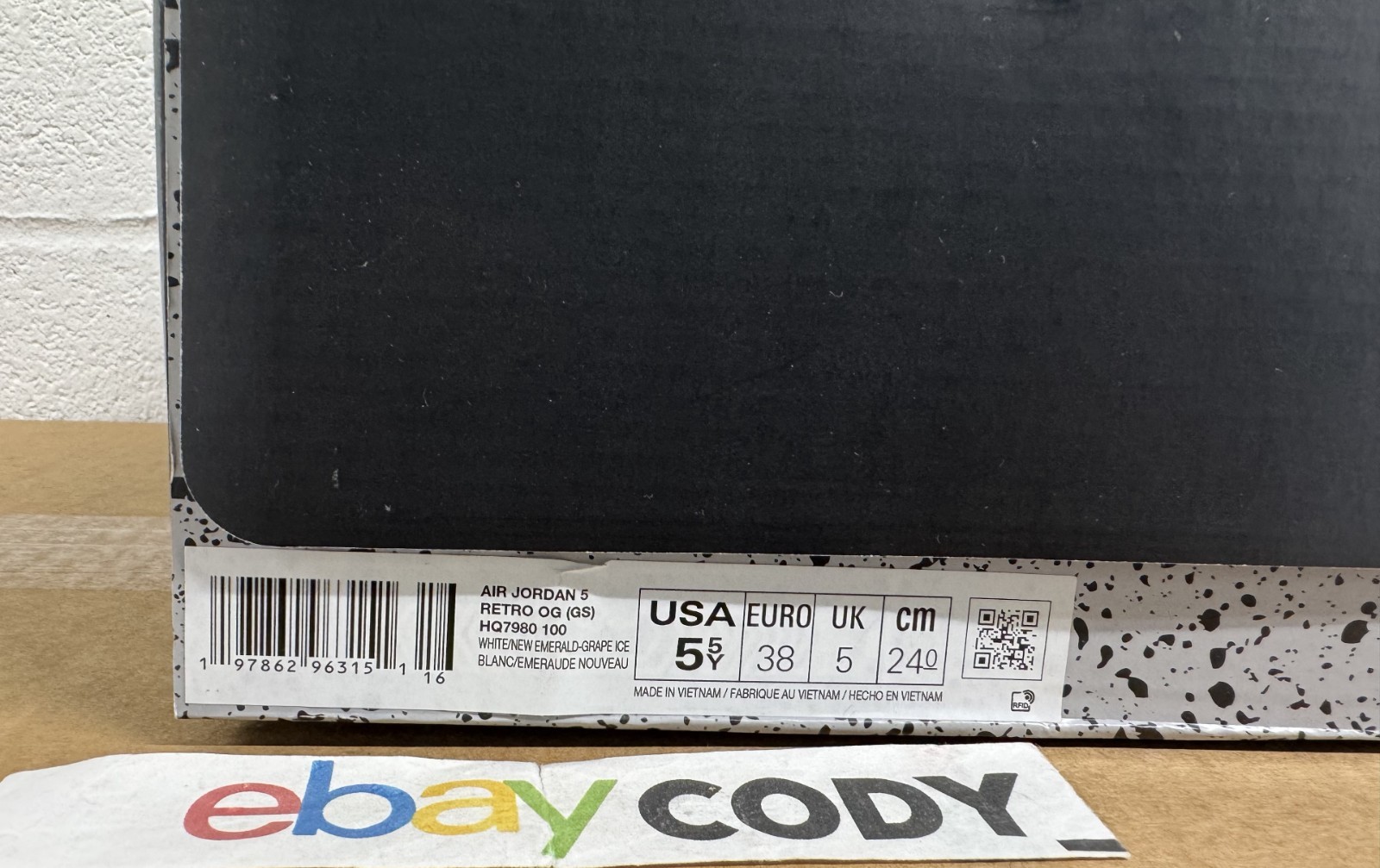 Nike Air Jordan 5 Retro OG Grape 2025 GS Sizes *EMPTY SHOE BOX ONLY* HQ7980-100
