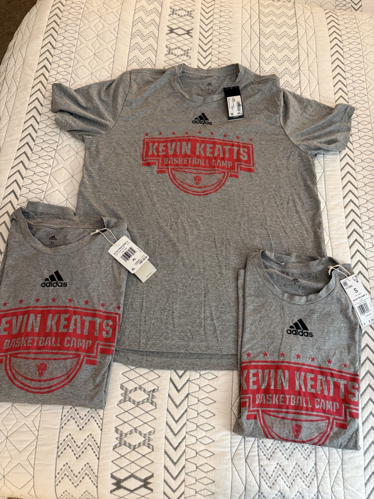 adidas Kevin Keatts Basketball Camp Logo Gray Crew Neck Tees S, L, and XL.