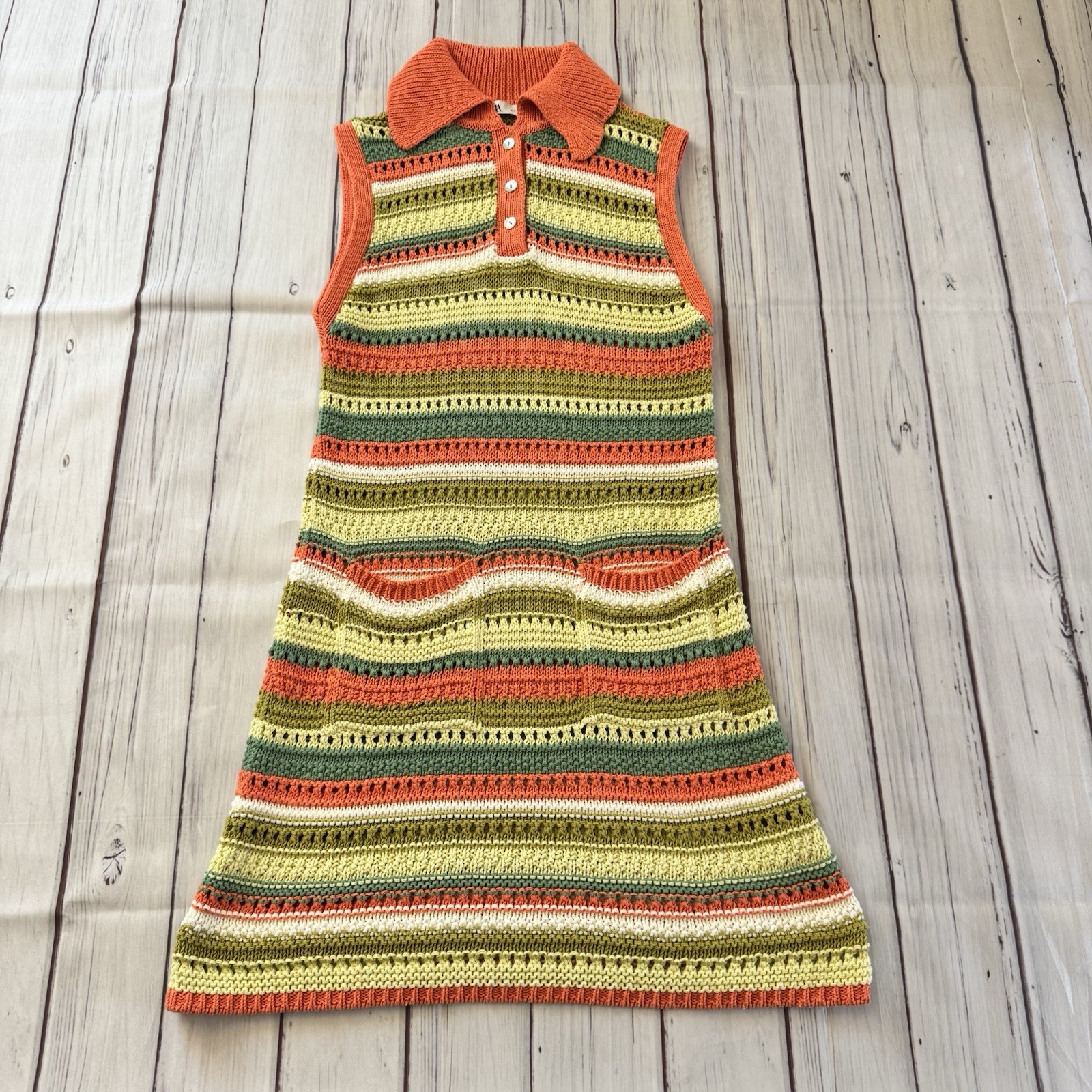 Zara Dress Women’s Size Small Green Multi-colored Stripe Knit Rib Sleeveless