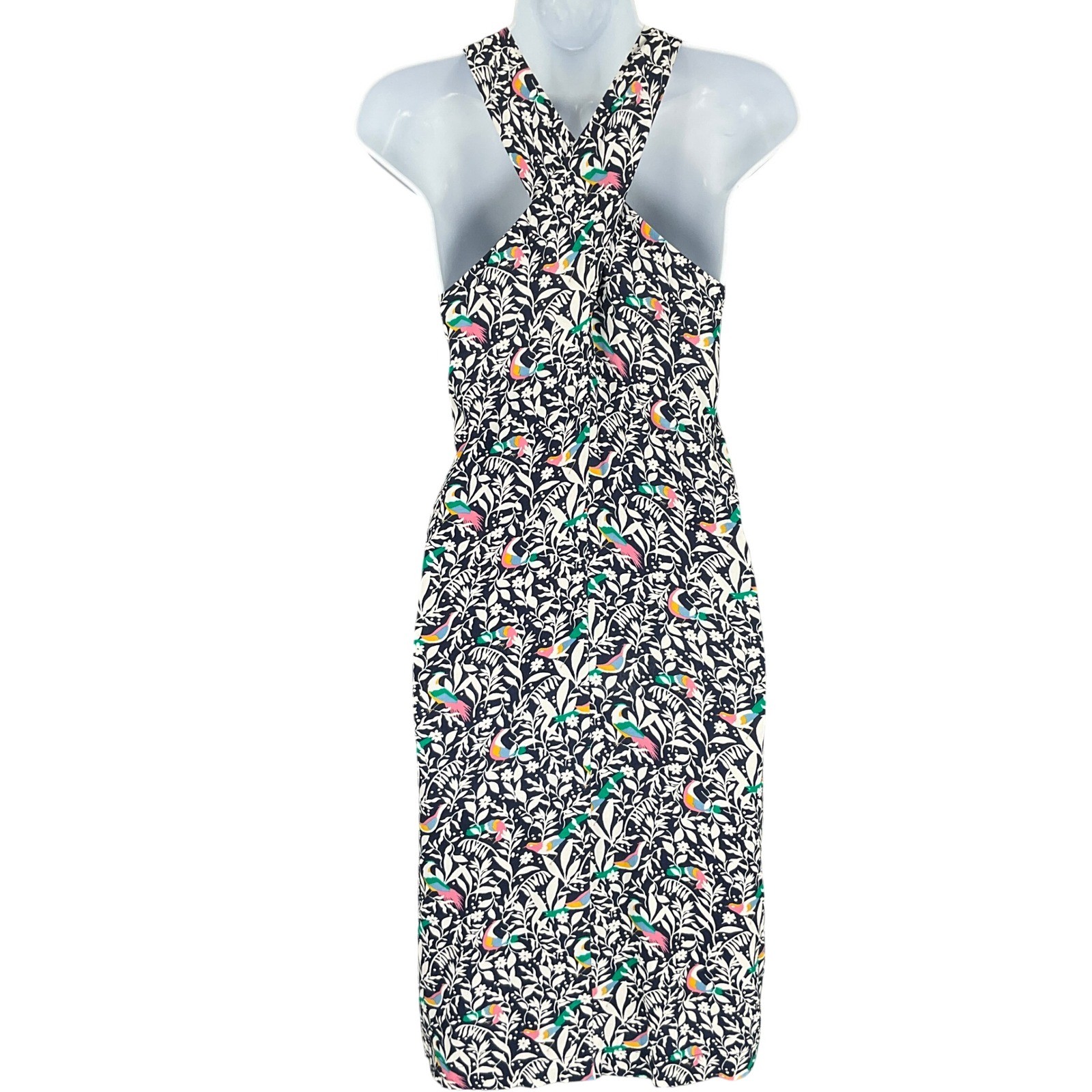 LOFT Floral Bird Print V Neck Sleeveless Midi Dress Sz XXL Casual Travel Beach