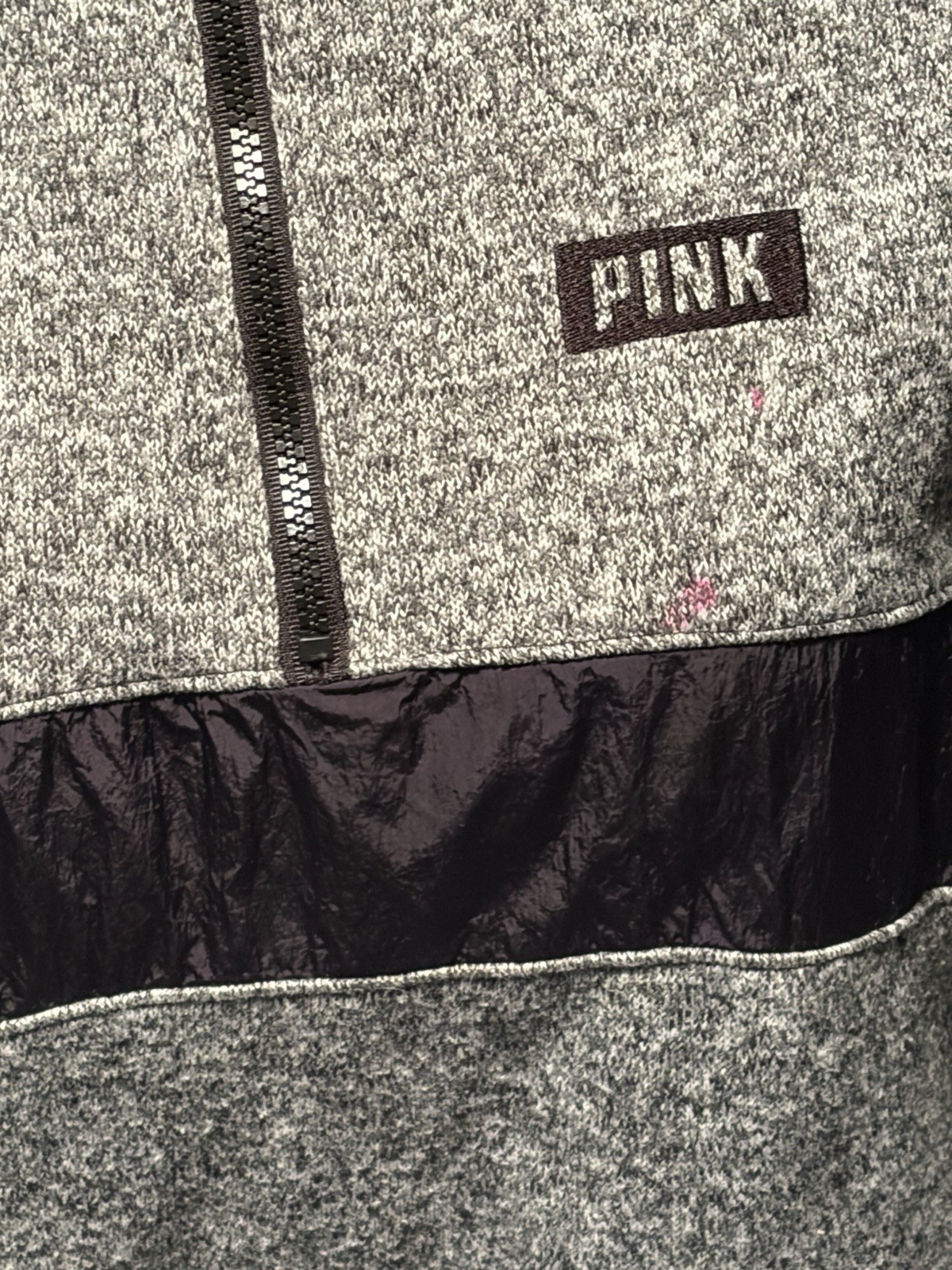 Pink Victoria Secret Pullover Zip Grey Black Crop Top Sweat Shirt Size Xs