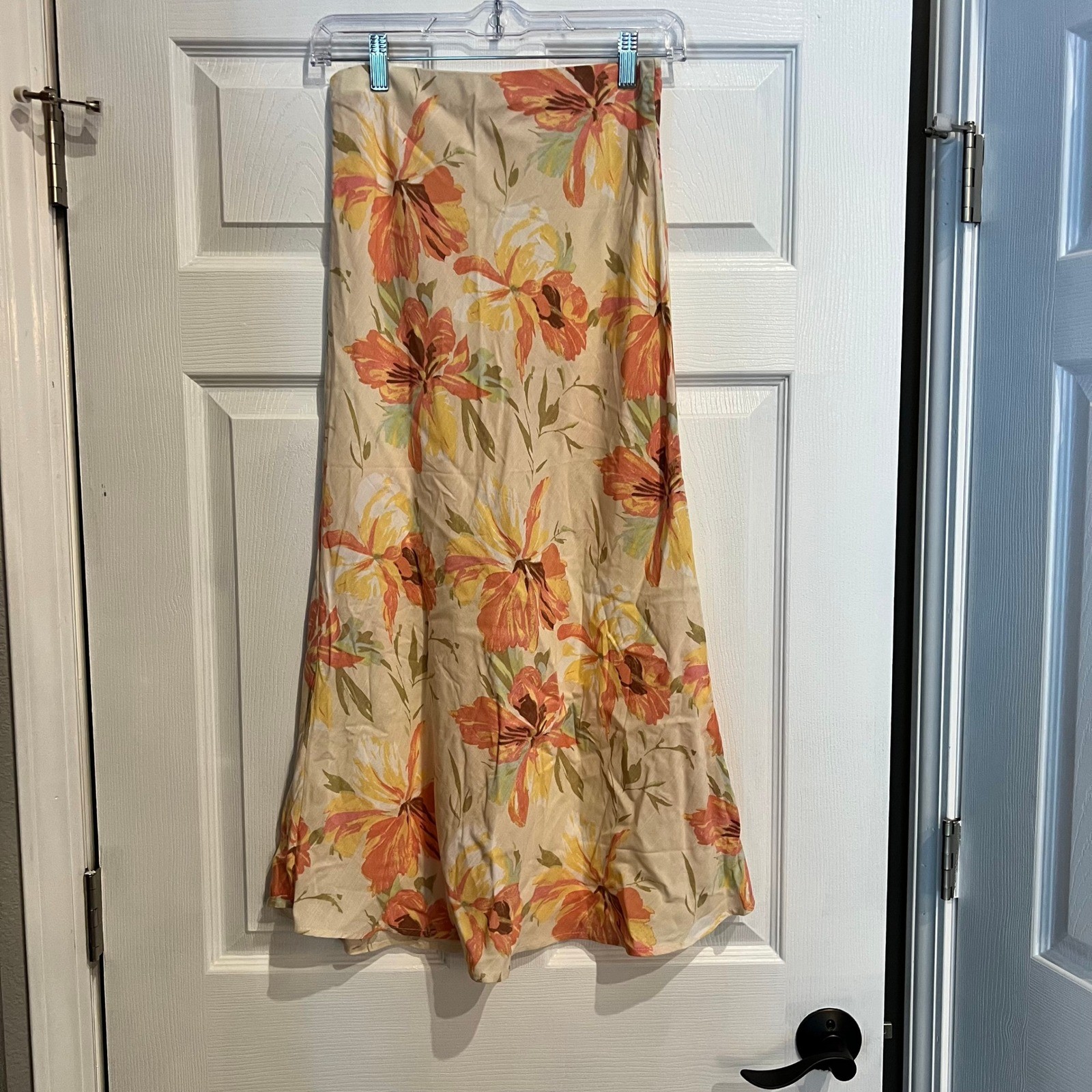 Sunland 17 Midi Skirt Polyester Faux Linen Tropical Floral Boho