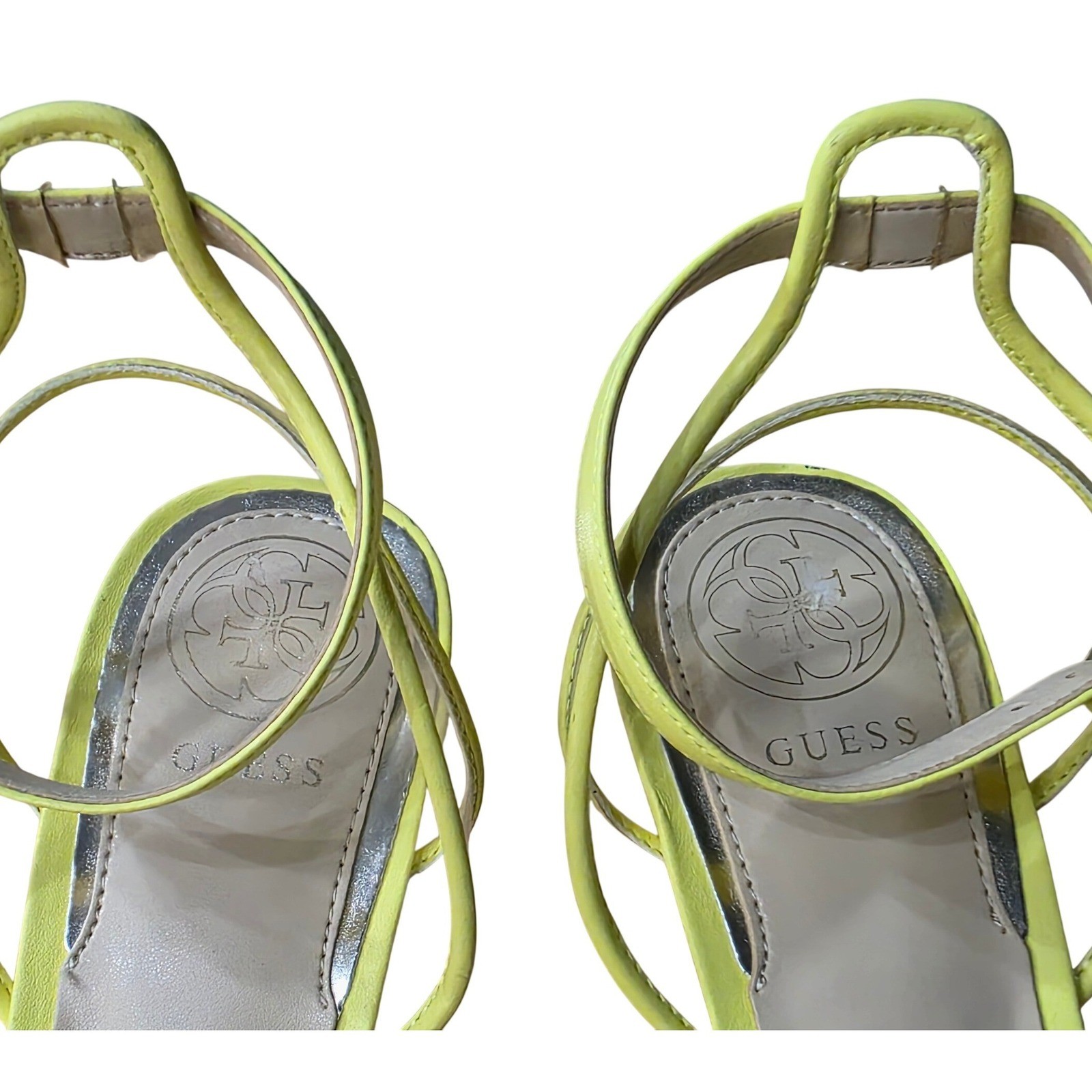 GUESS Neon Yellow & Clear Artula Sandal – Women 3.5″ inches Heels Size 7M