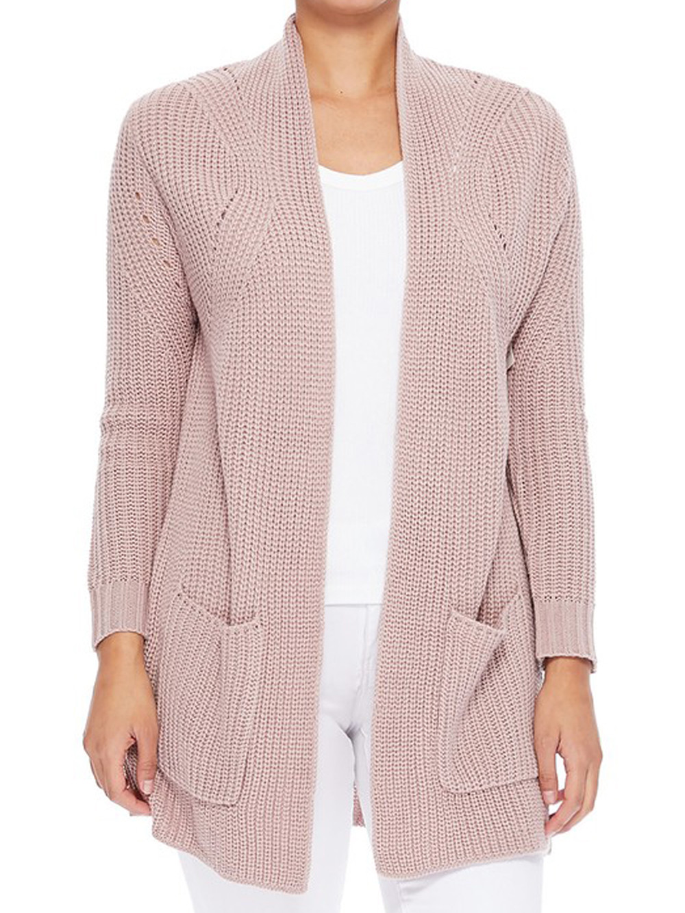 Women’s Two Pockets Long Sleeve Open Front Drape Sweater Cardigan Jacket HK8189