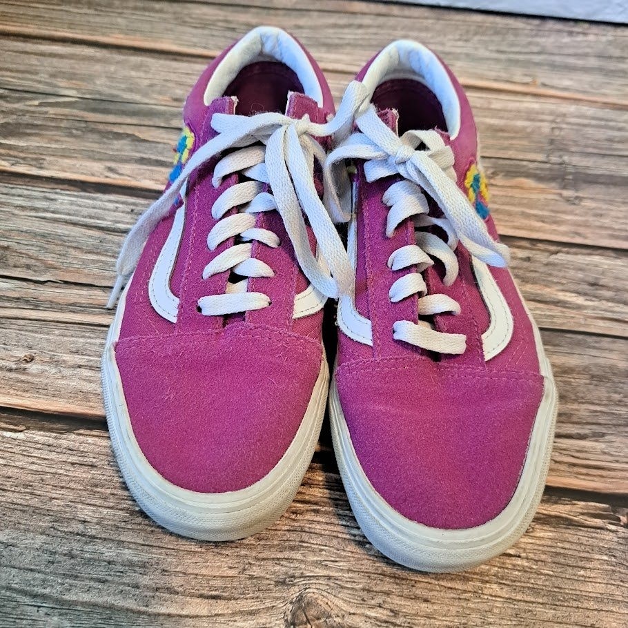 Vans Old Skool Floral Embroidered Magenta Purple Sneakers Womens 7.5 Mens 6