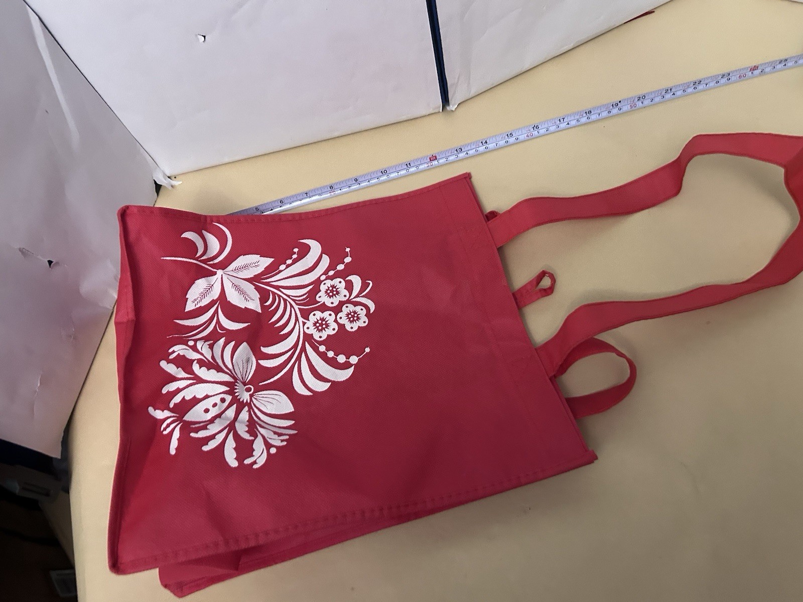 unbranded Red cloth re-usable white floral Bag
