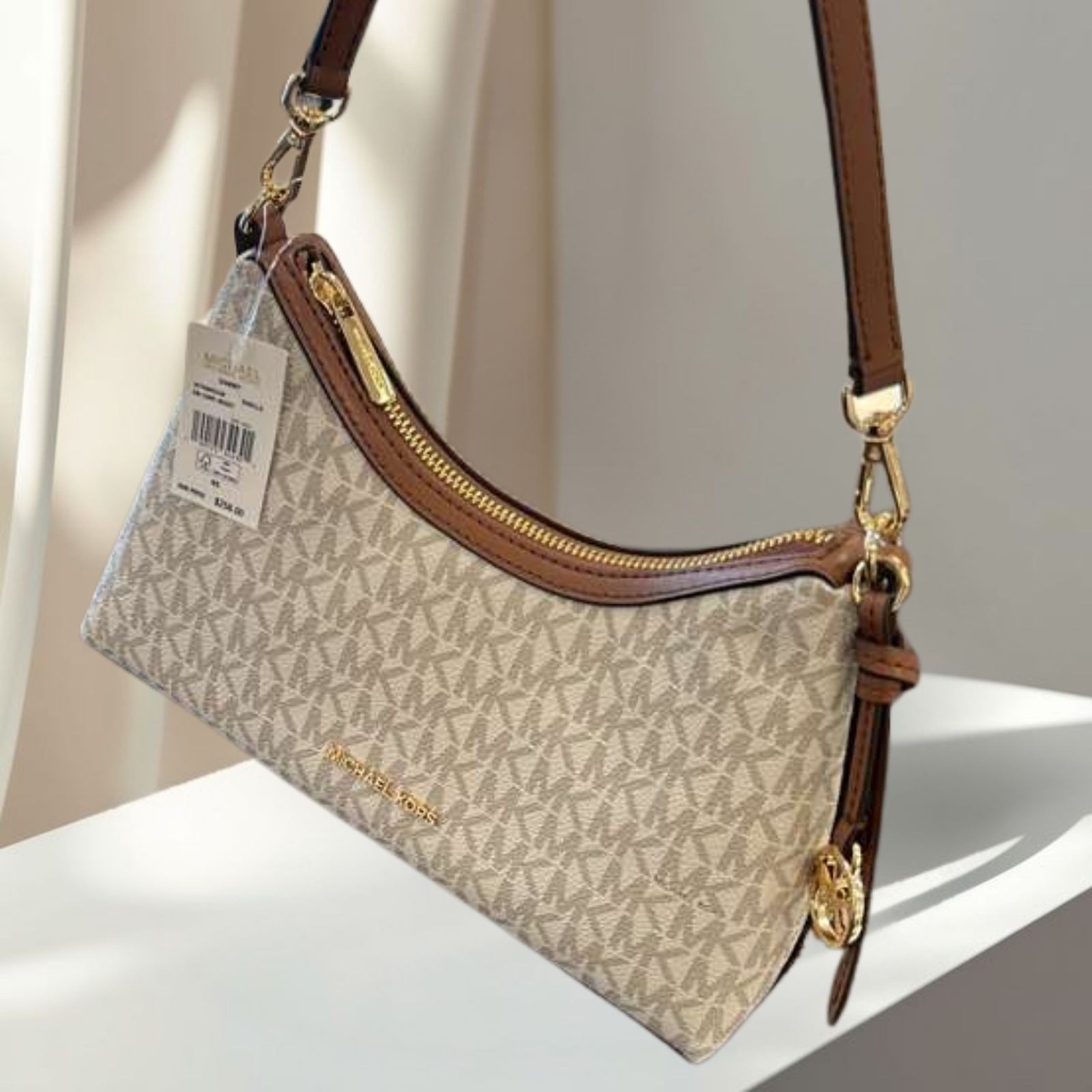 Michael Kors Sammy Small MK Logo Convertible Crossbody Purse Bag Vanilla Handbag