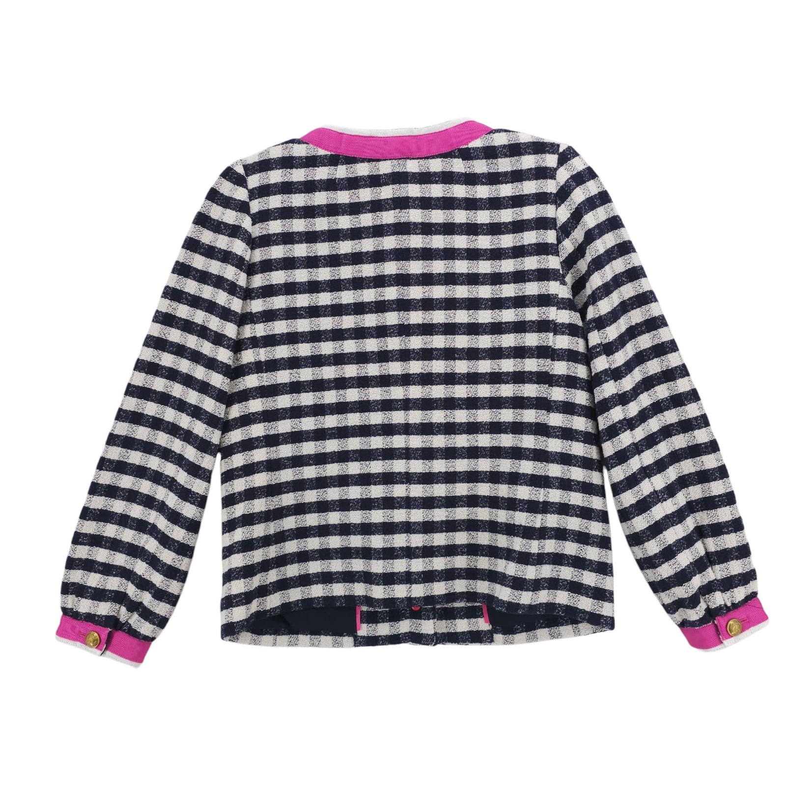 NWT J CREW Grosgrain Trim Jacket Gingham Tweed Navy Ivory Pink Gold Button Sz 2