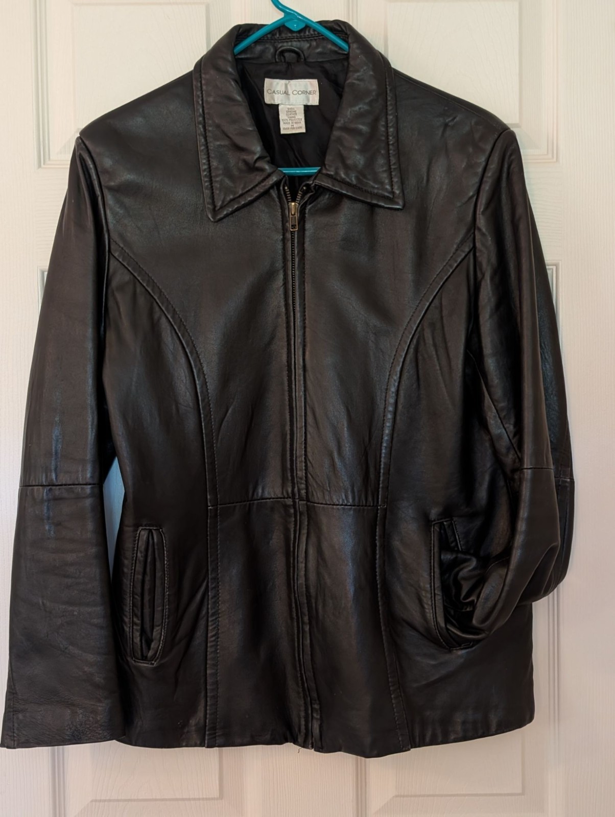 Vintage Casual Corner Women’s Genuine Leather Jacket Soft Black Sz Med YKK Zip