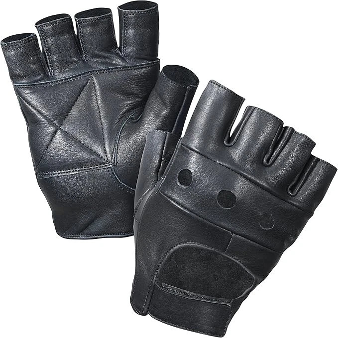 2× Men’s Black Motorcycle Fingerless Leather Half Finger Driving Biker Gloves US