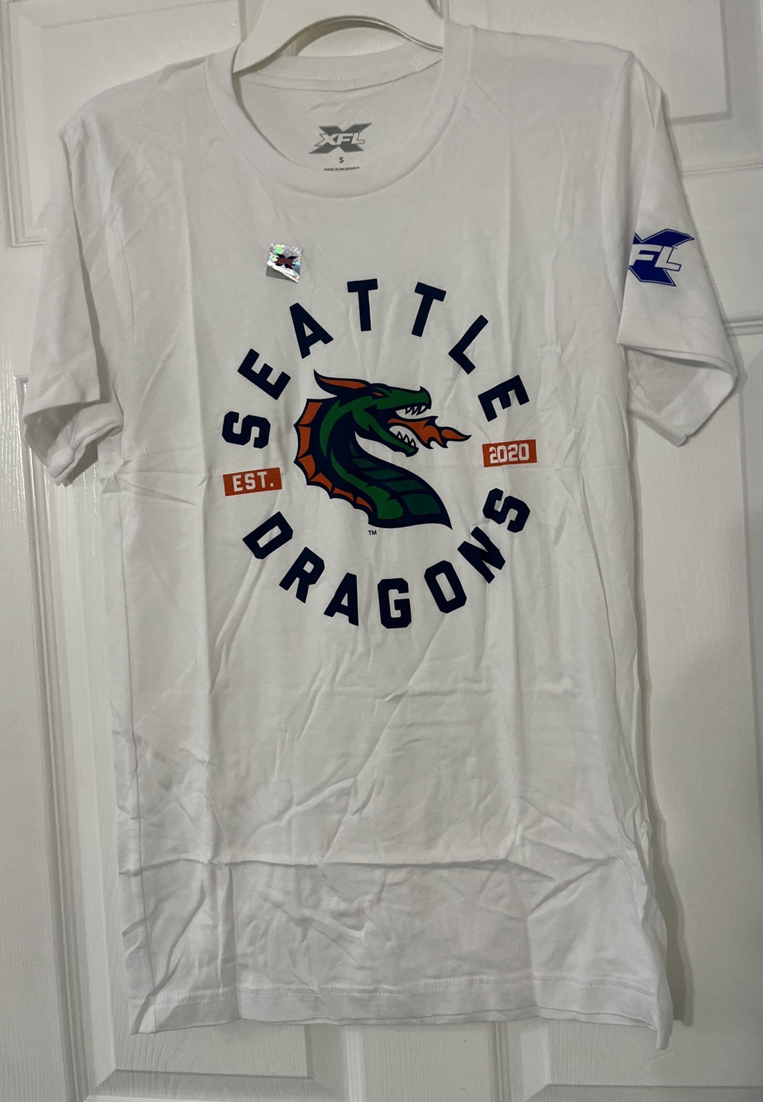 XFL Seattle Dragons T-Shirt Mens Small White Short Sleeve