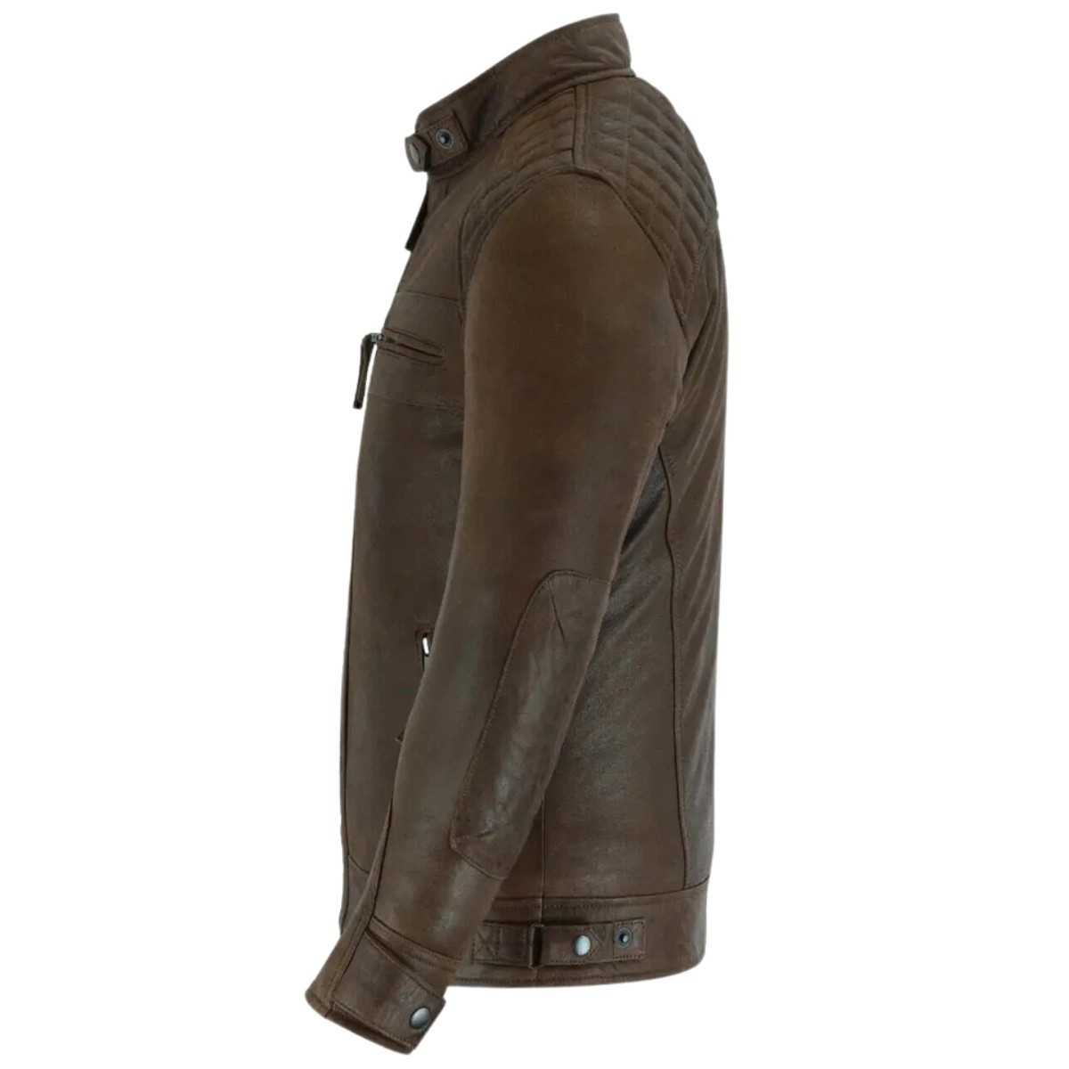 Men’s Brown Distressed Leather Jacket Biker Cafe Racer Quilted Moto Coat