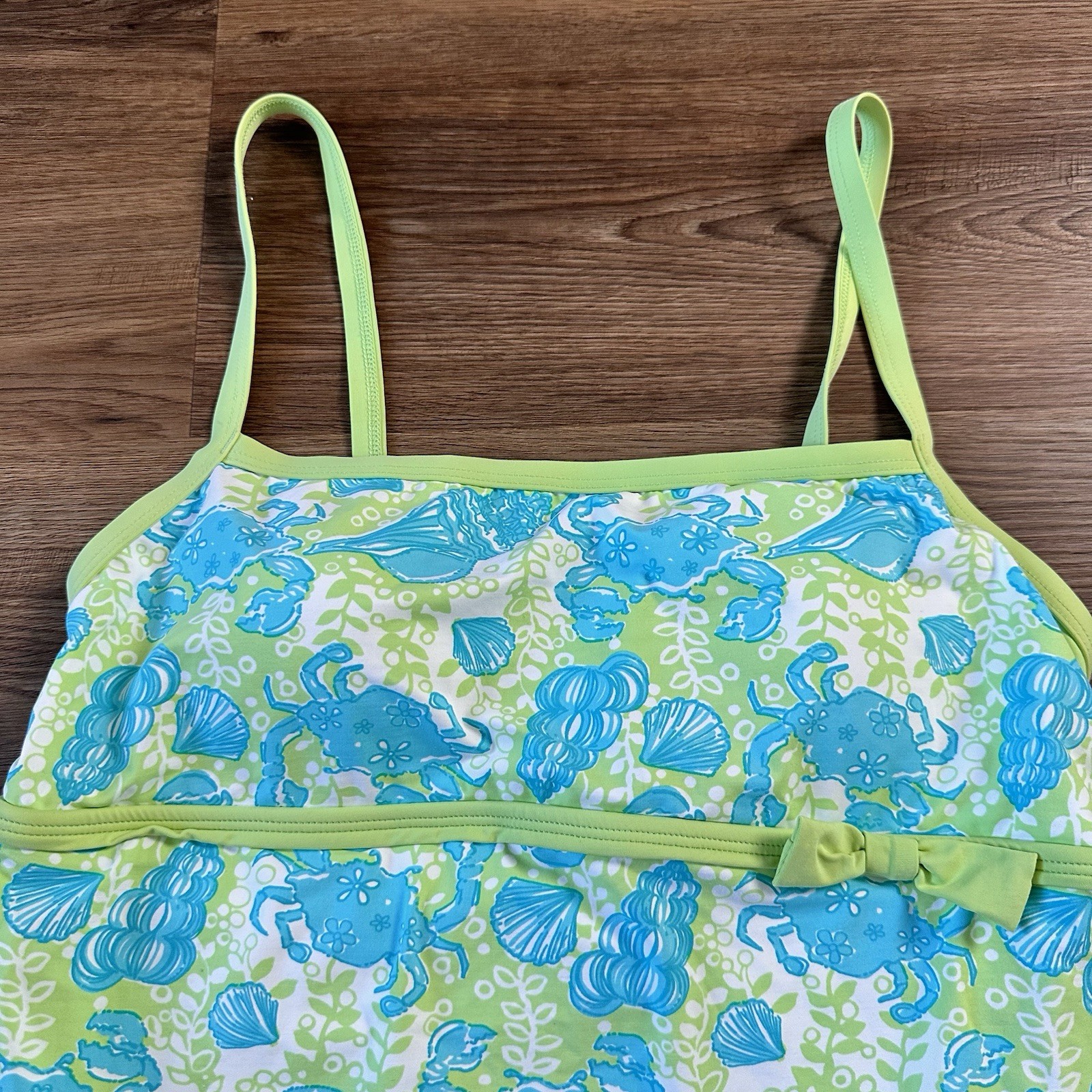 Lilly Pulitzer One Piece Swimsuit Swimdress 14 Blue Green Chillin Crab Shell NEW