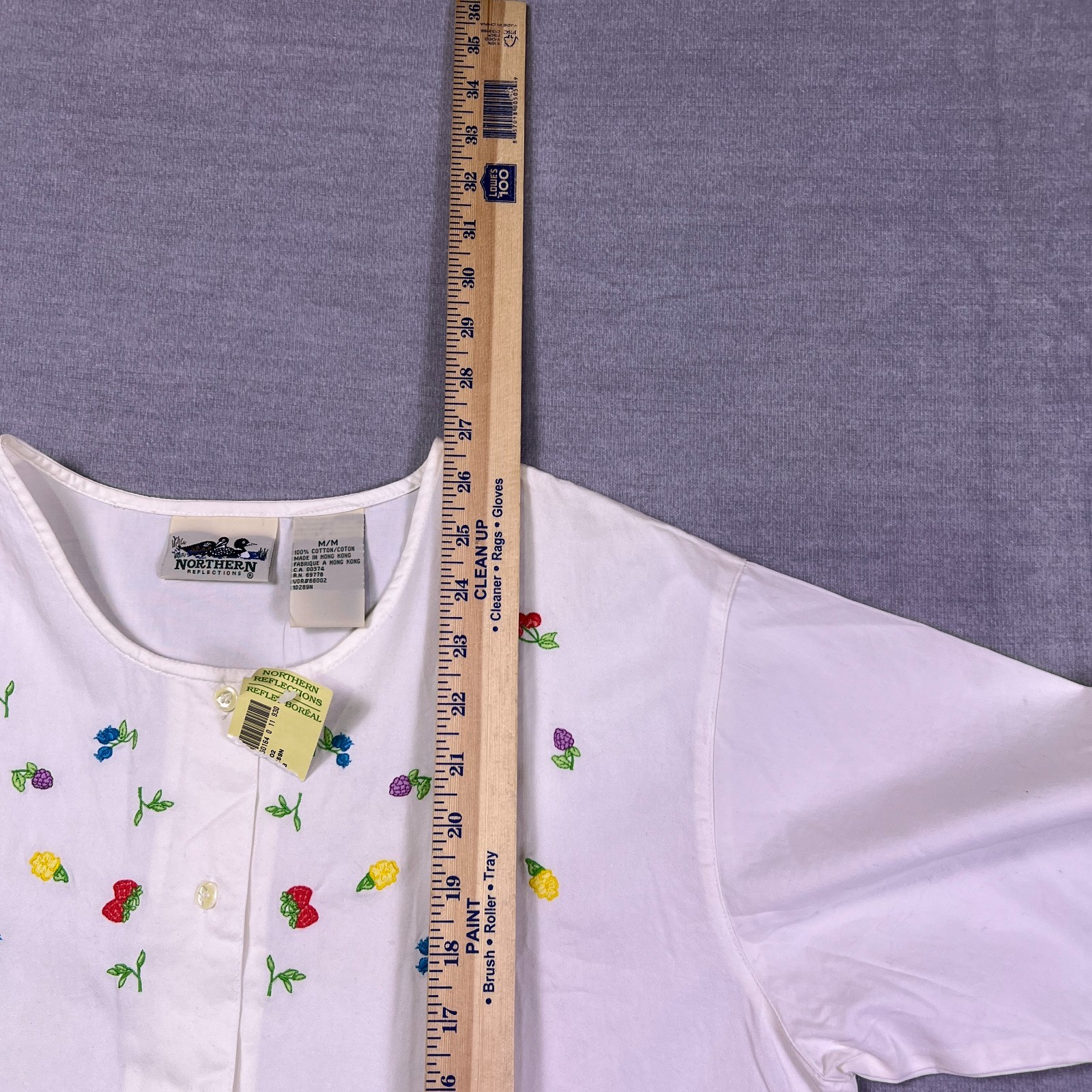 Northern Reflections Womens White Floral Embroidery Short-Sleeve Shirt Size M