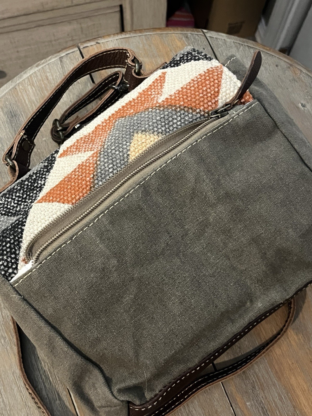Myra Bag Multicolor Geometric Crossbody Zip/Magnetic Detachable Strap Bronze