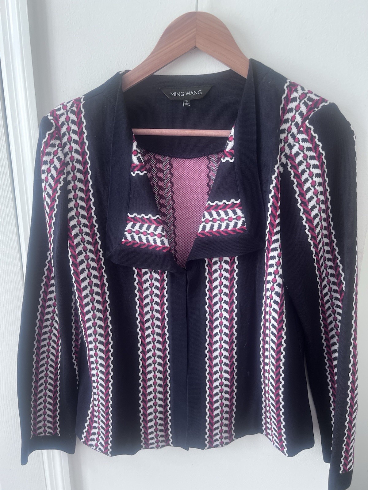 Ming Wang Women’s Multicolor Geometric Stripe Long Sleeve Cardigan-Jacket Size S