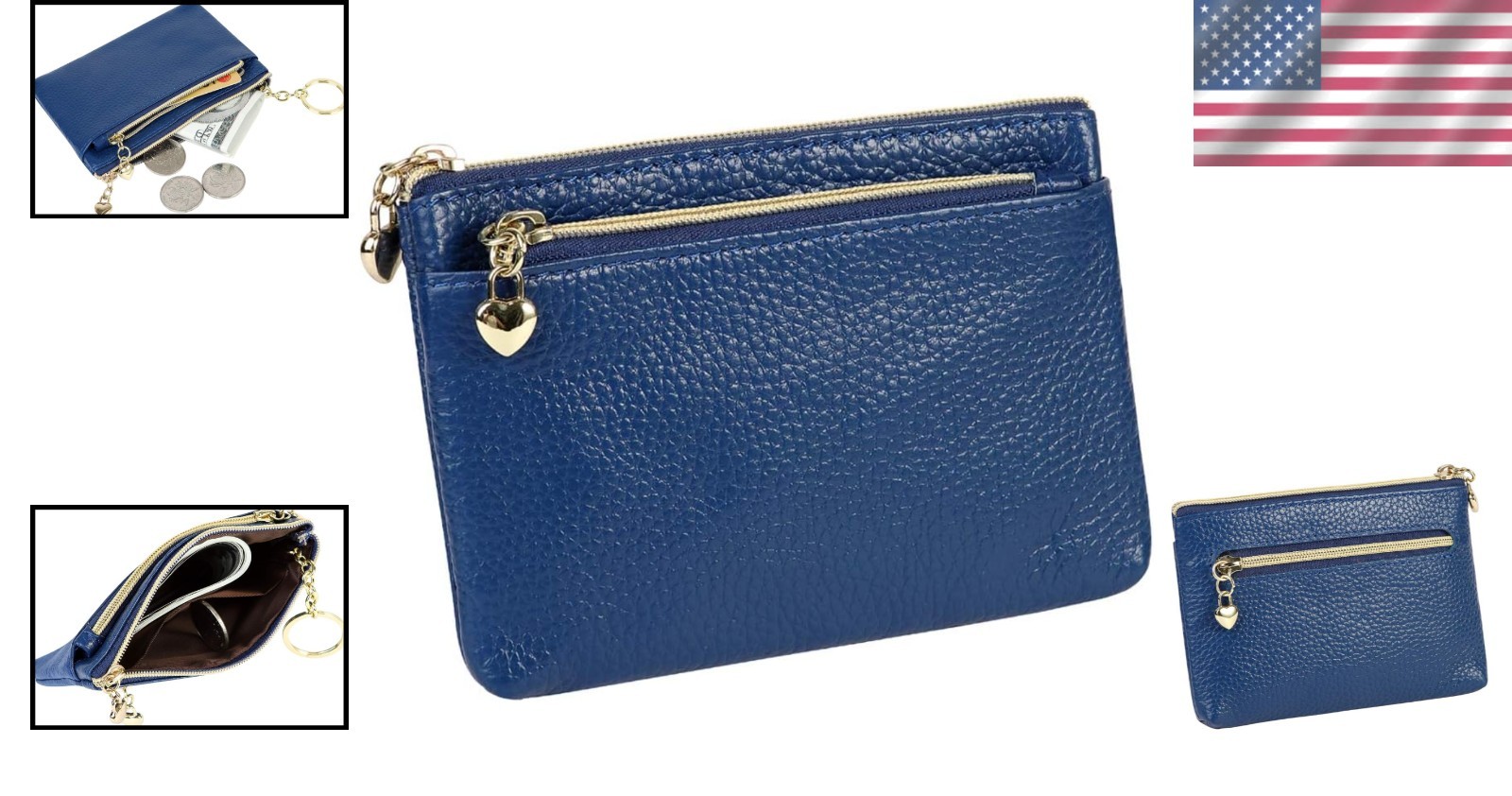 Stylish Women’s Royal Blue Genuine Leather Coin Purse with Zipper Closure