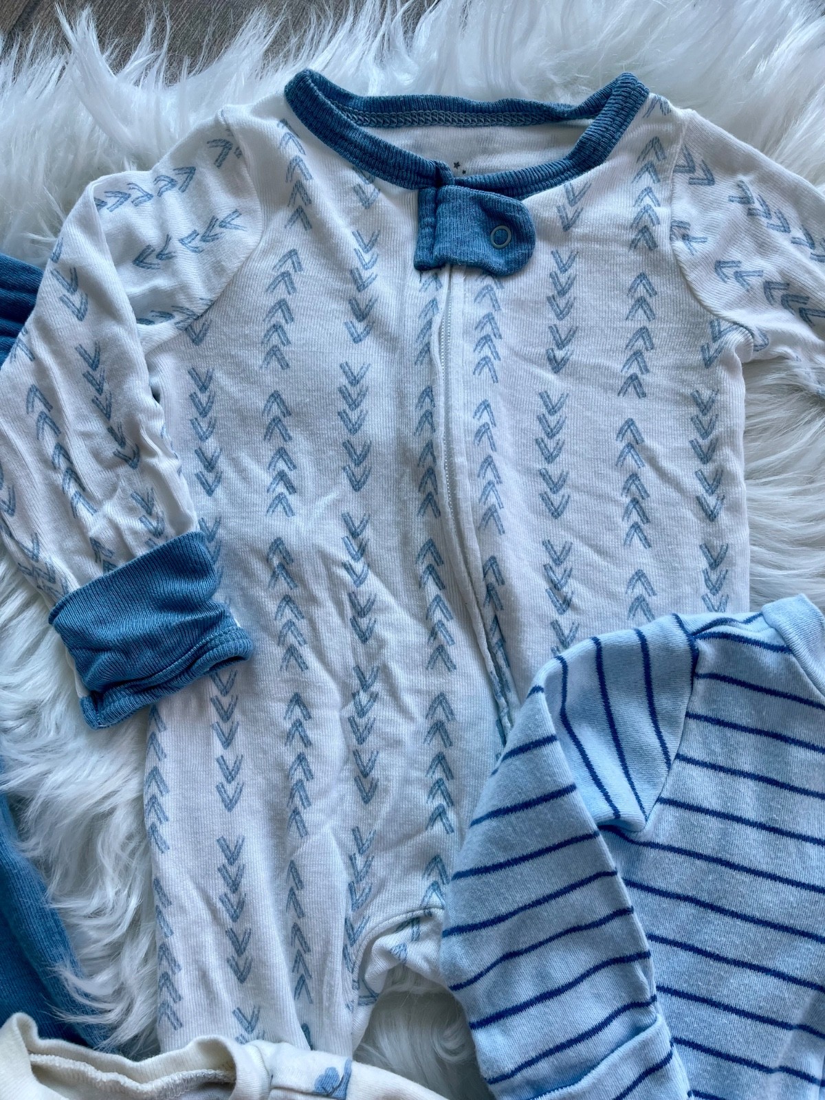 Mixed Baby Boy Newborn Footed Sleepers – Blue, Cream, Mint & Striped Set