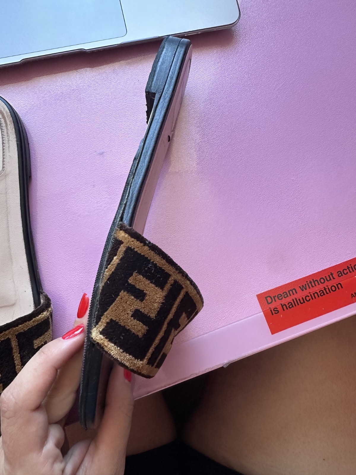 Fendi Velvet FF Slides Size 39