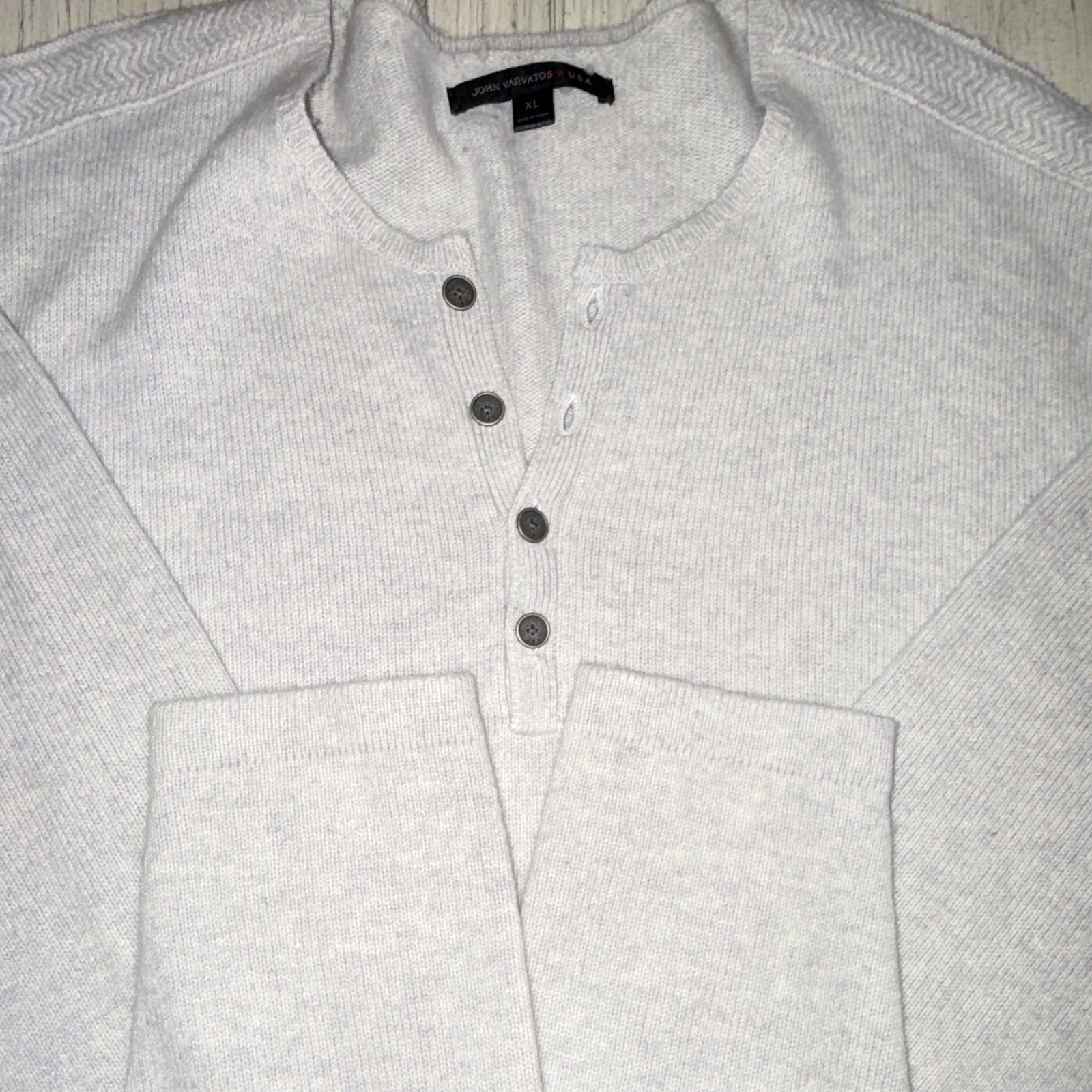 John Varvatos U.S.A. Men’s White Wool Blend Knit Henley Button Sweater XL