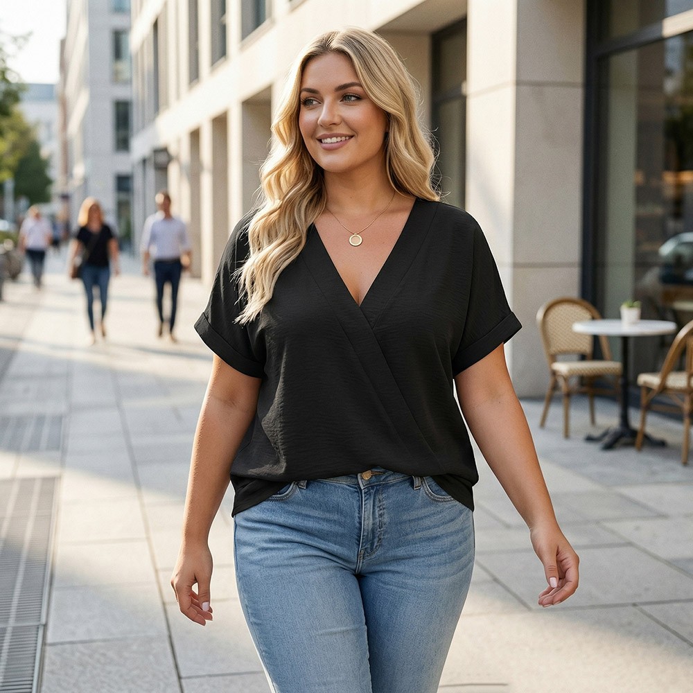 Women’s Plus Size Summer Tops Casual V Neck T Shirts Trendy Short Sleeve Tees