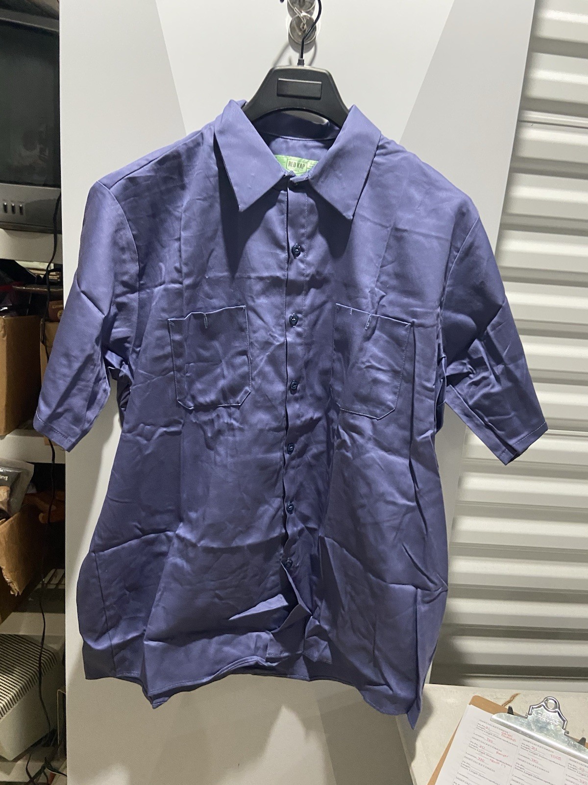 Red Kap Mens XL Short Sleeve Button Down Work Shirt Light Blue