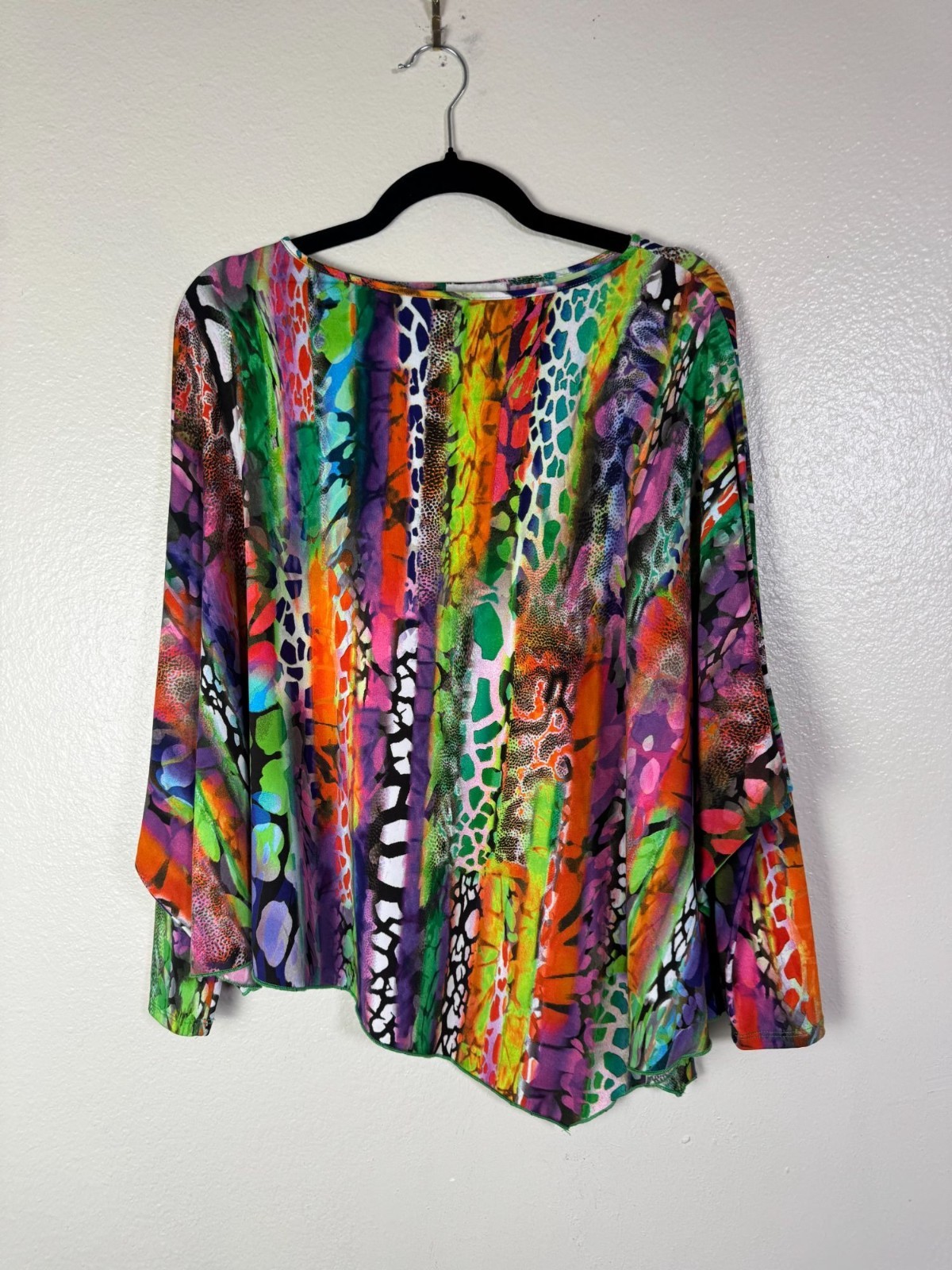 Jon Den Multicolor Artsy Long Sleeves Top Women size XL Asymmetrical Dolman Boho