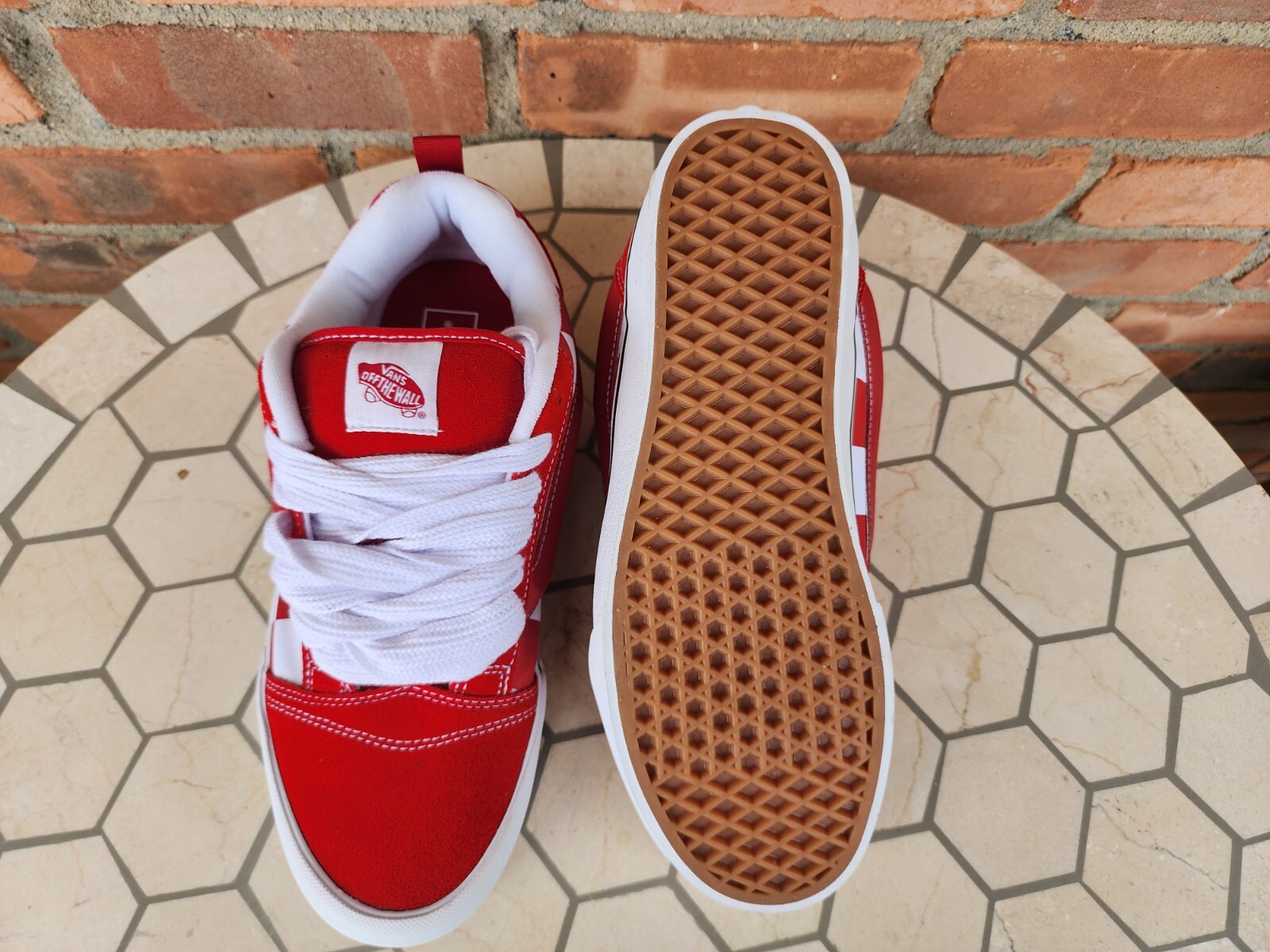 Sz 12 Vans Knu Skool Red White Mega Check Checkerboard Sneakers Men Old