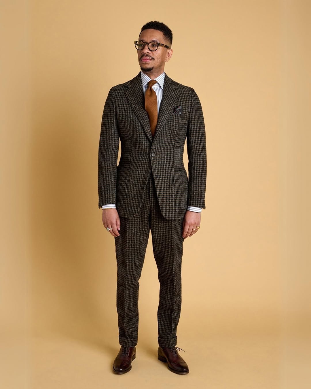Business Men Suits Houndstooth Formal Wedding Party Tuxedos Tailored Notch Lapel