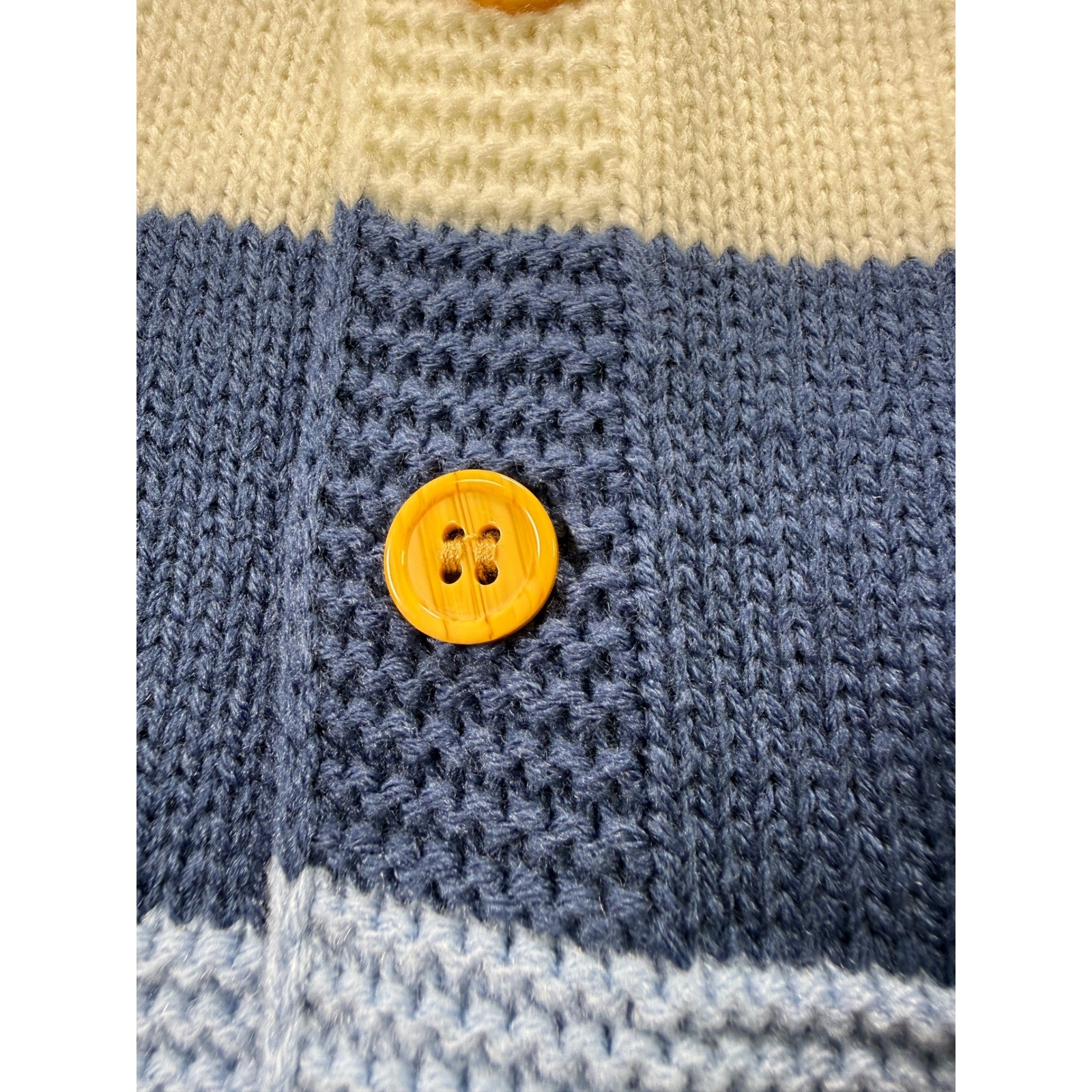Licupiee Knit Romper Baby 6-9M Blue White Striped Long Sleeve Side Button