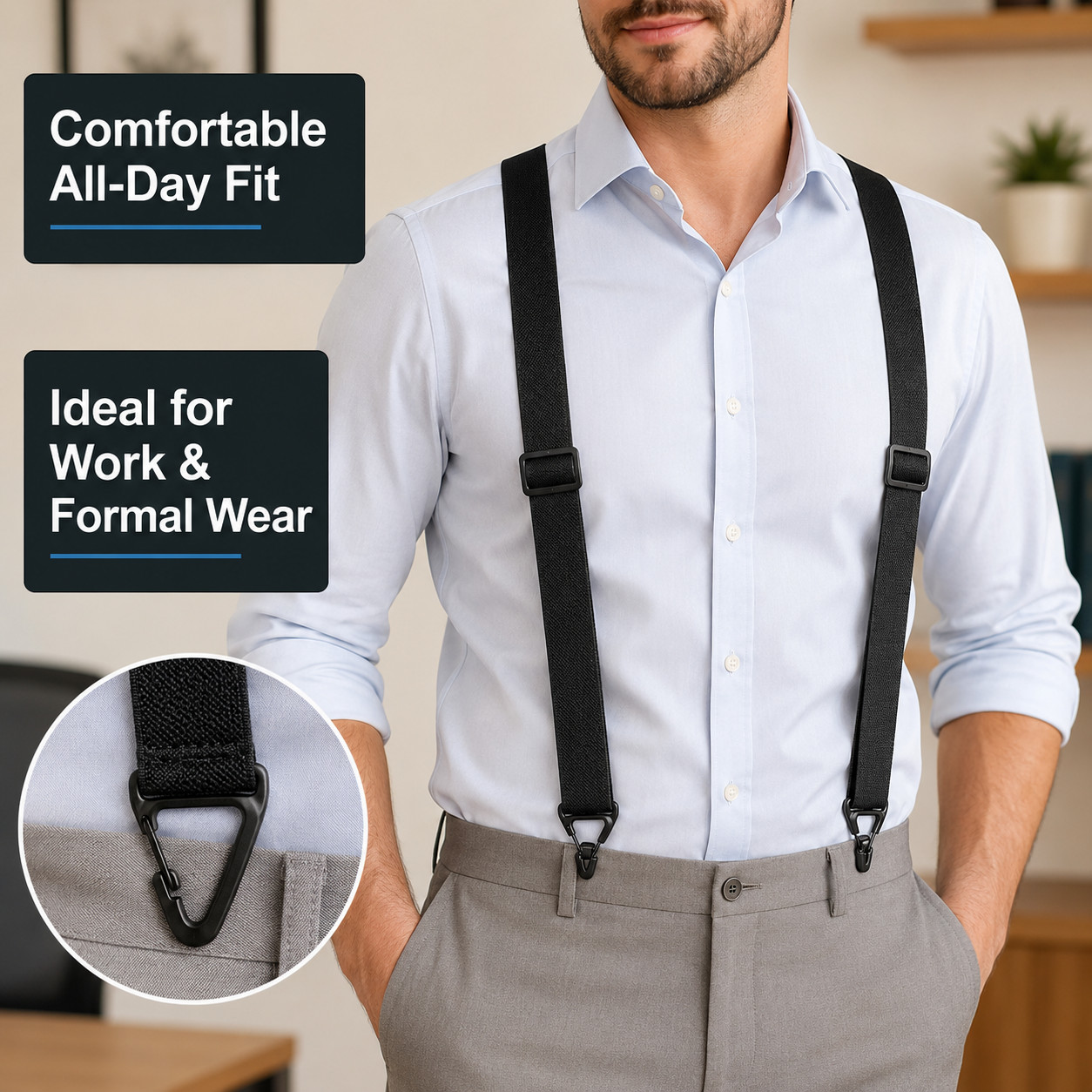 Suspenders for Men Heavy Duty X Shape Back Hidden Suspenders 1.5″ Under Clothing