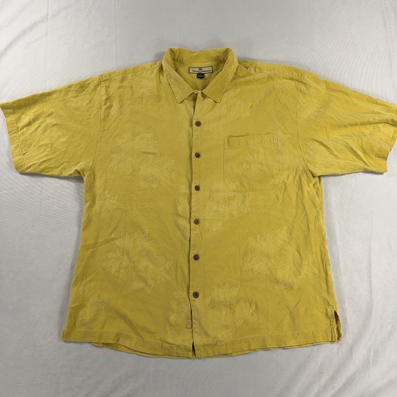 Tommy Bahama Button Down Shirt Tonal Floral Silk Jacquard Yellow Mens XL