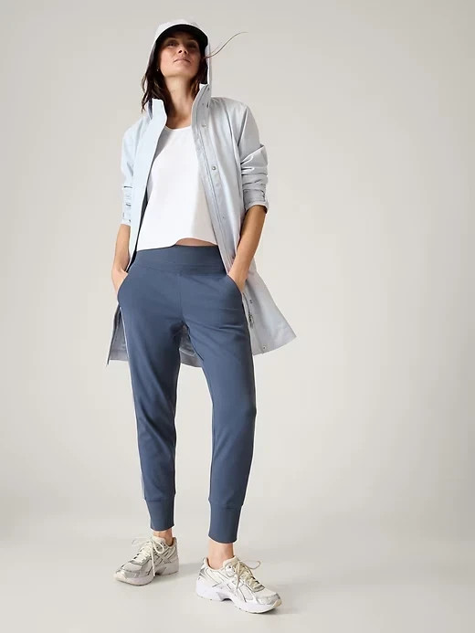 Athleta 1X RAINOUT Sutro Long Trench Jacket Snowfall Blue Waterproof #531123