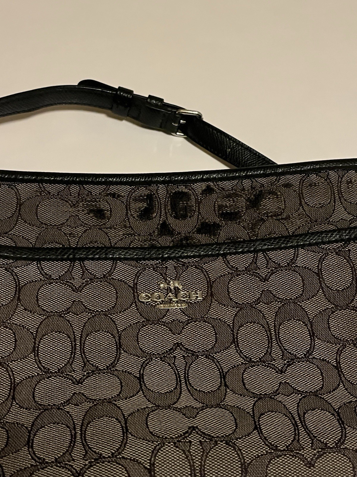 Coach New York Crossbody Black Bag With Cc Monogram Pattern And Adjustable Strap