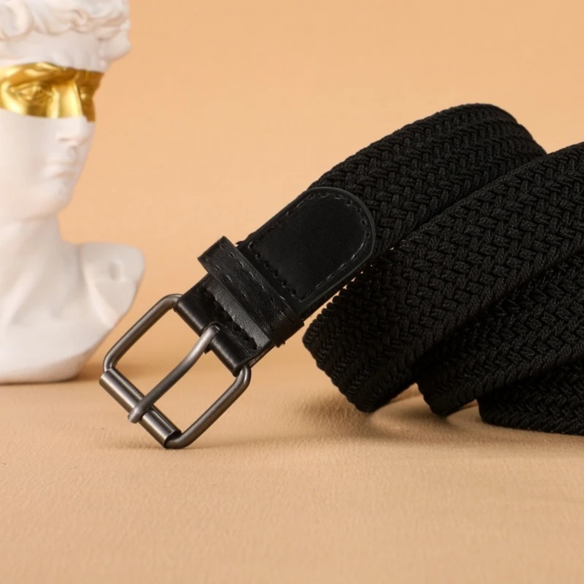 Marshal Wide Men’s Elastic Stretch Belt Gunmetal Buckle Belt Casual Golf
