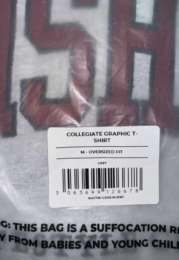 GYMSHARK Women’s Collegiate Graphic T-Shirt in Grey – Size Medium