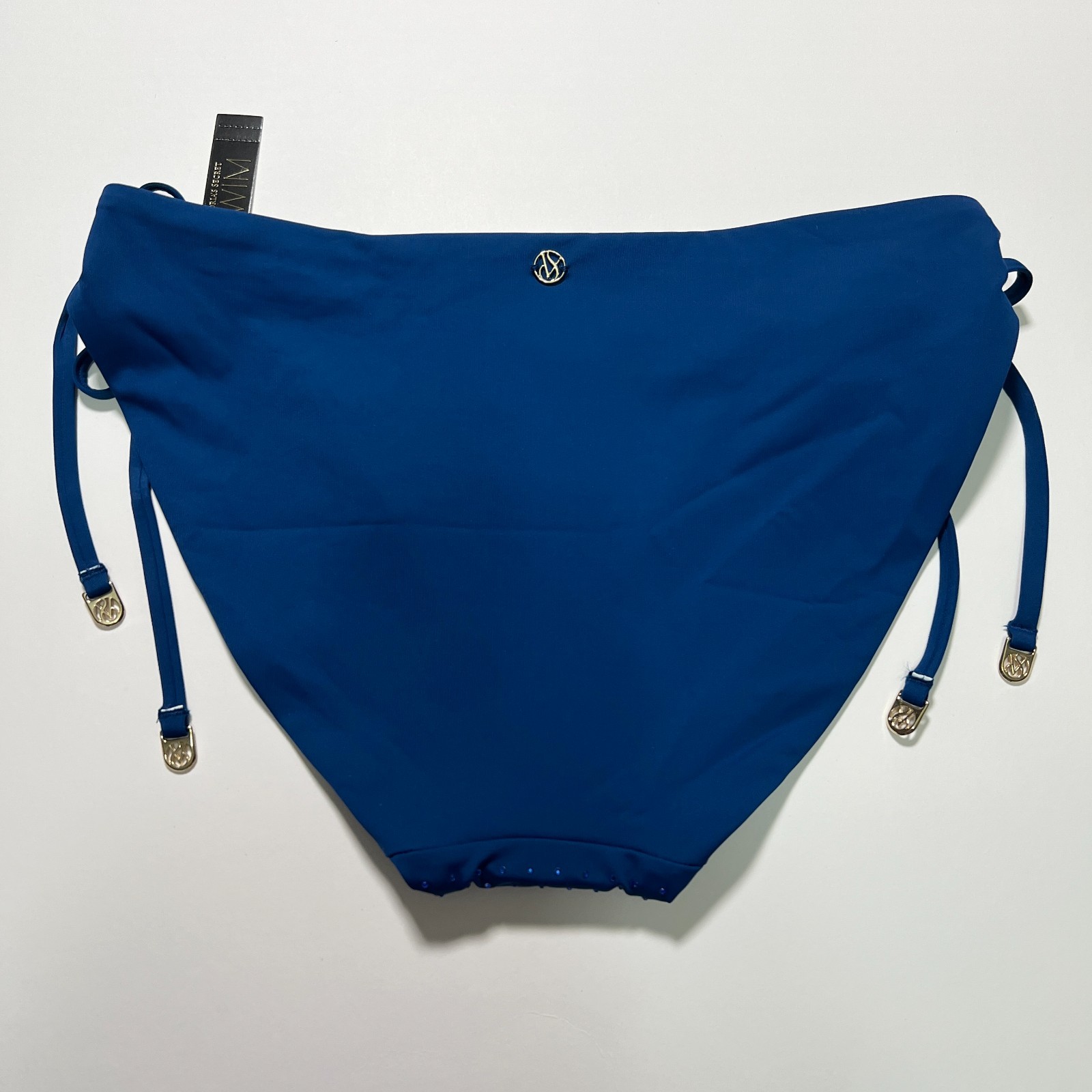 Victoria Secret XL Bikini Bottom DOUBLE Side Tie Shine Sapphire Blue
