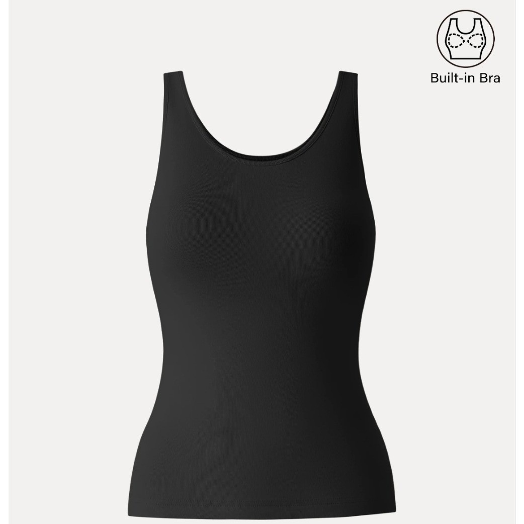 OGL Black Lyocell U-Neck Built-in Bra Brami Tank Top Size Medium NEW
